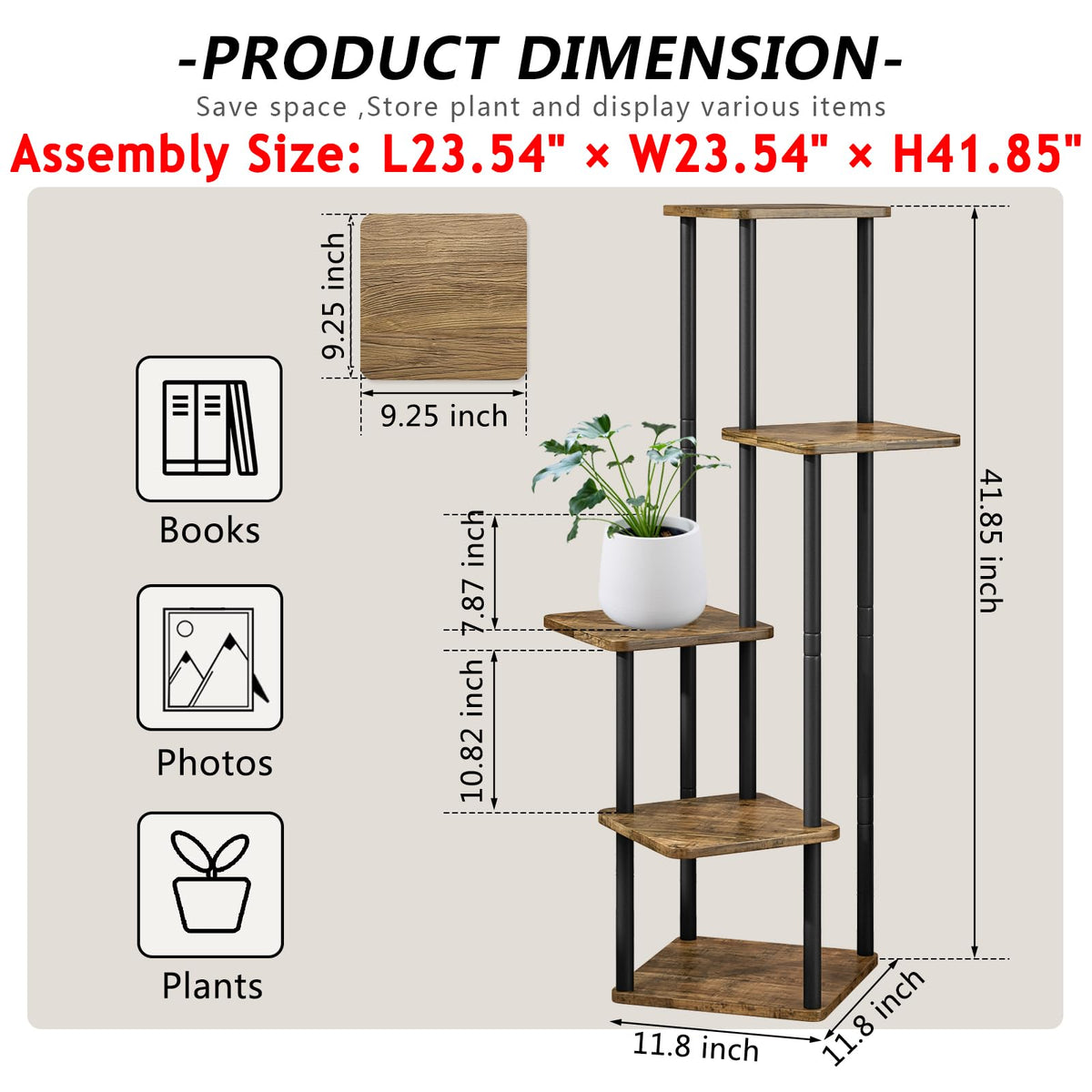 AZERPIAN Plant Stand 5 Tier Indoor Metal Flower Shelf for Multiple Plants Corner Tall Flower Holders for Patio Garden Living Room Balcony Bedroom,