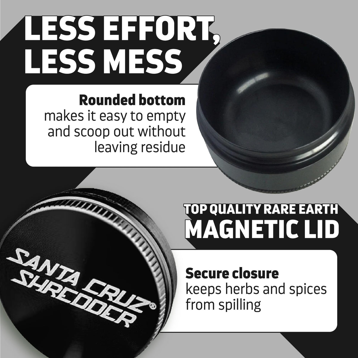 Santa Cruz Shredder Herb Grinder 3 Piece Medium 2 1/8" Superior Grip and Aluminium (Black)