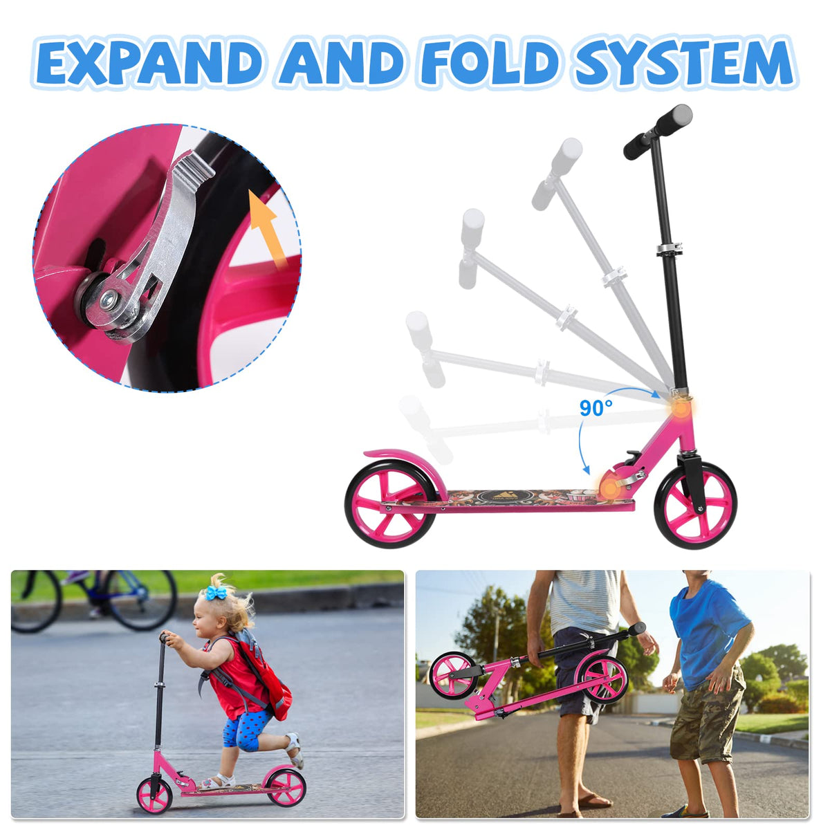 Kick Scooter Foldable, EVOLAND Adjustable Height 2 Wheels Scooter for Boys and Girls Teens Aged 8/9/10/11/12+