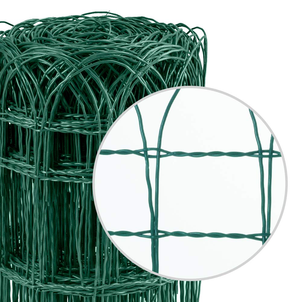 Amagabeli Garden Home 0.4M x 25M Green Garden Border Fence 2.95mm RAL6005 PVC Coated Metal Wire Fencing Rustproof Netting Border Edge for Outdoor