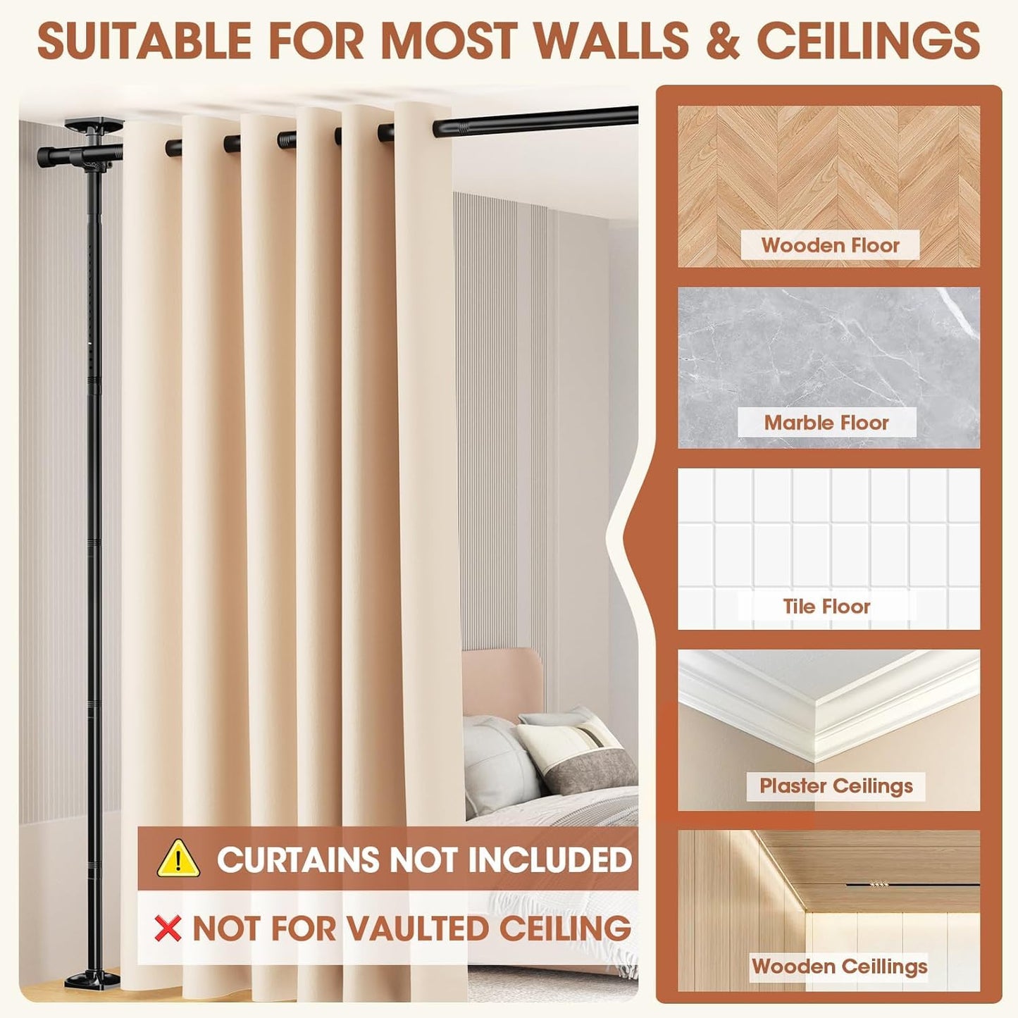 Room Divider No Drilling Curtain Rod Wall Divider for Room Separation