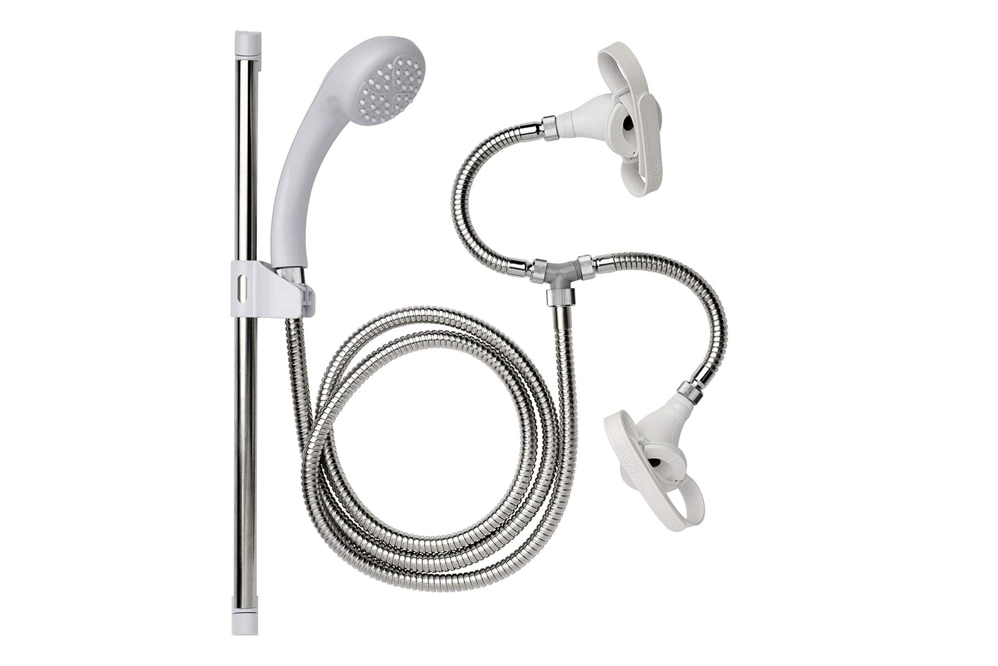 Croydex Secura Shower Head and Hose Attachment for Bath Taps - Multipurpose Stainless Steel Shower Hose, Complete Set with Riser Rail, Easy Push-On