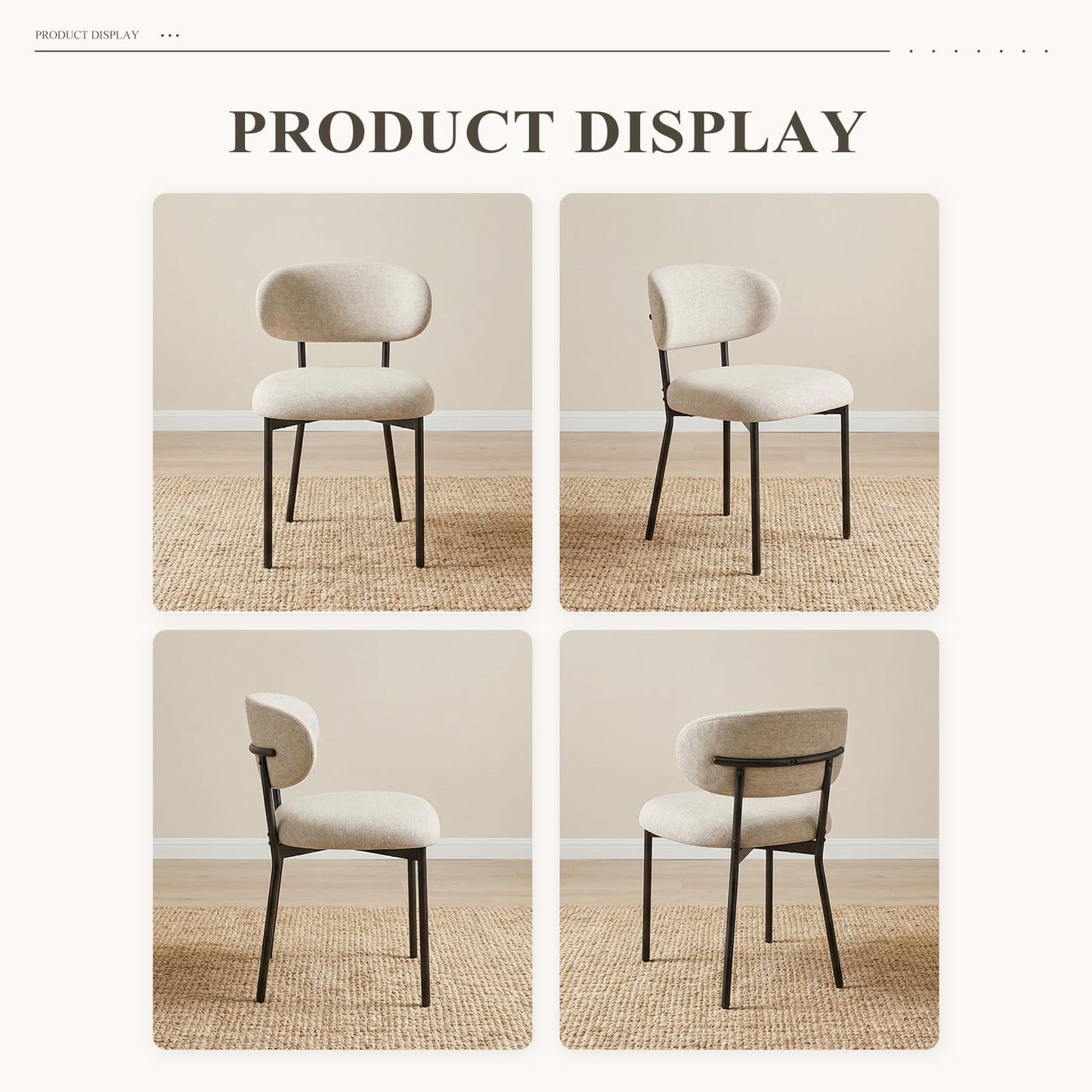 MALOL Dining Chairs Set of 4, Fabric Chairs for Dining Room with Metal Legs & Curved Backrest & Thick Cushion