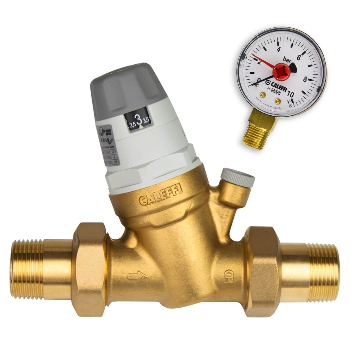 Caleffi Water Pressure Regulator 1/2 Inch DN15 Pressure Reducer for Water with able Cartridge and Pressure Gauge, Pressure Reducing Valve, Pressure