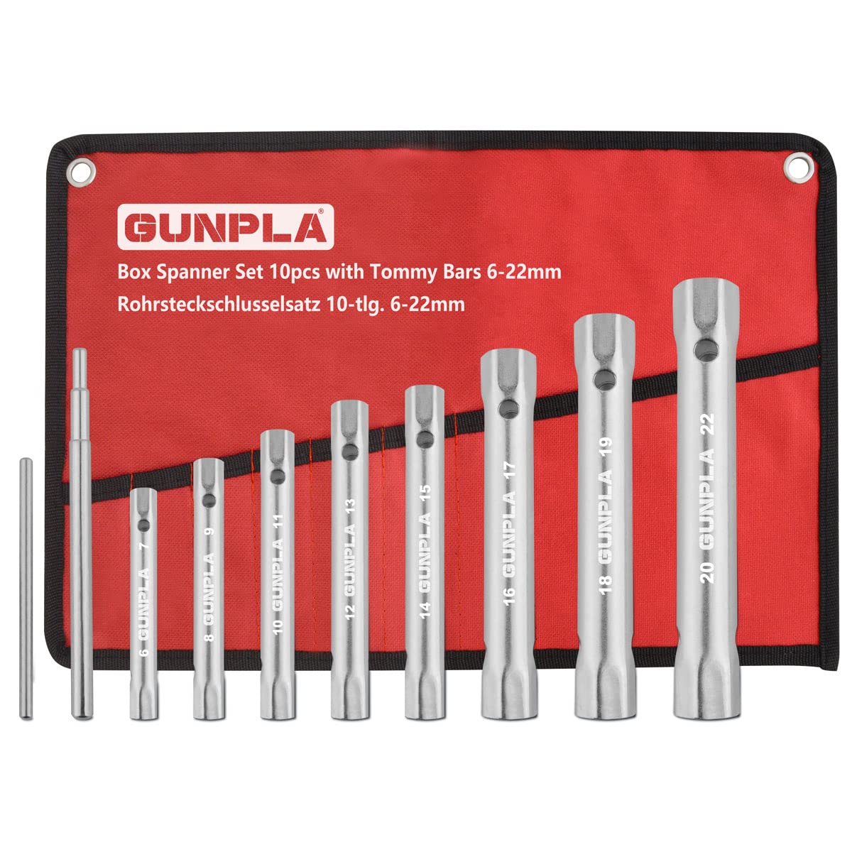 Gunpla 10 Pieces Box Spanners Set with 2 Tommy Bars, Multi Size Tap Monoblock Professional Tubular Spanner Kit Metric 6x7mm ? 20x22mm Heavy Duty