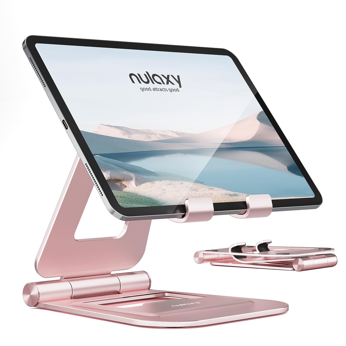 Nulaxy Dual Foldable Tablet Stand, Fully Adjustable Desktop Tablet Holder, iPad Accessories for Office Kindle Compatible with Mobile Devices iPad
