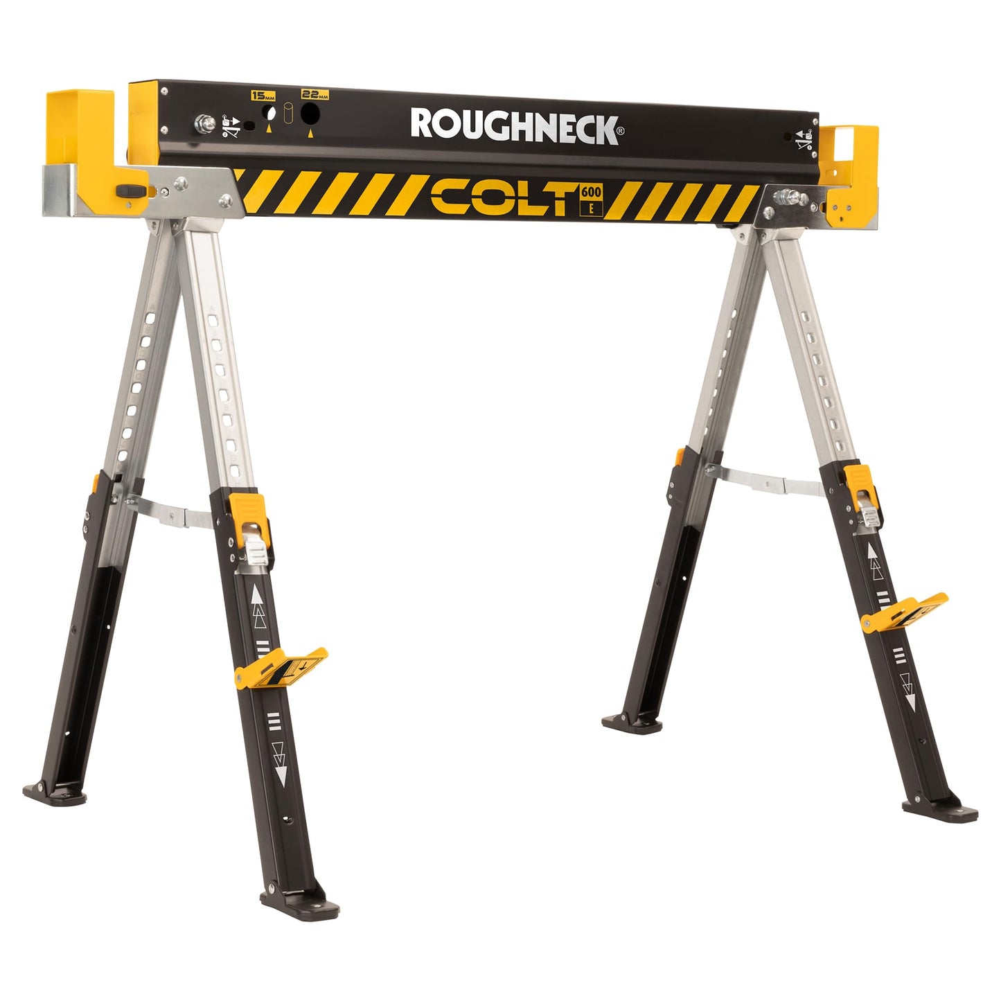 ROUGHNECK? COLT 600E Sawhorse, Heavy Duty Steel Construction, Weight-Baring Capacity 589kg with Height Adjustable Legs for Woodworking & Construction