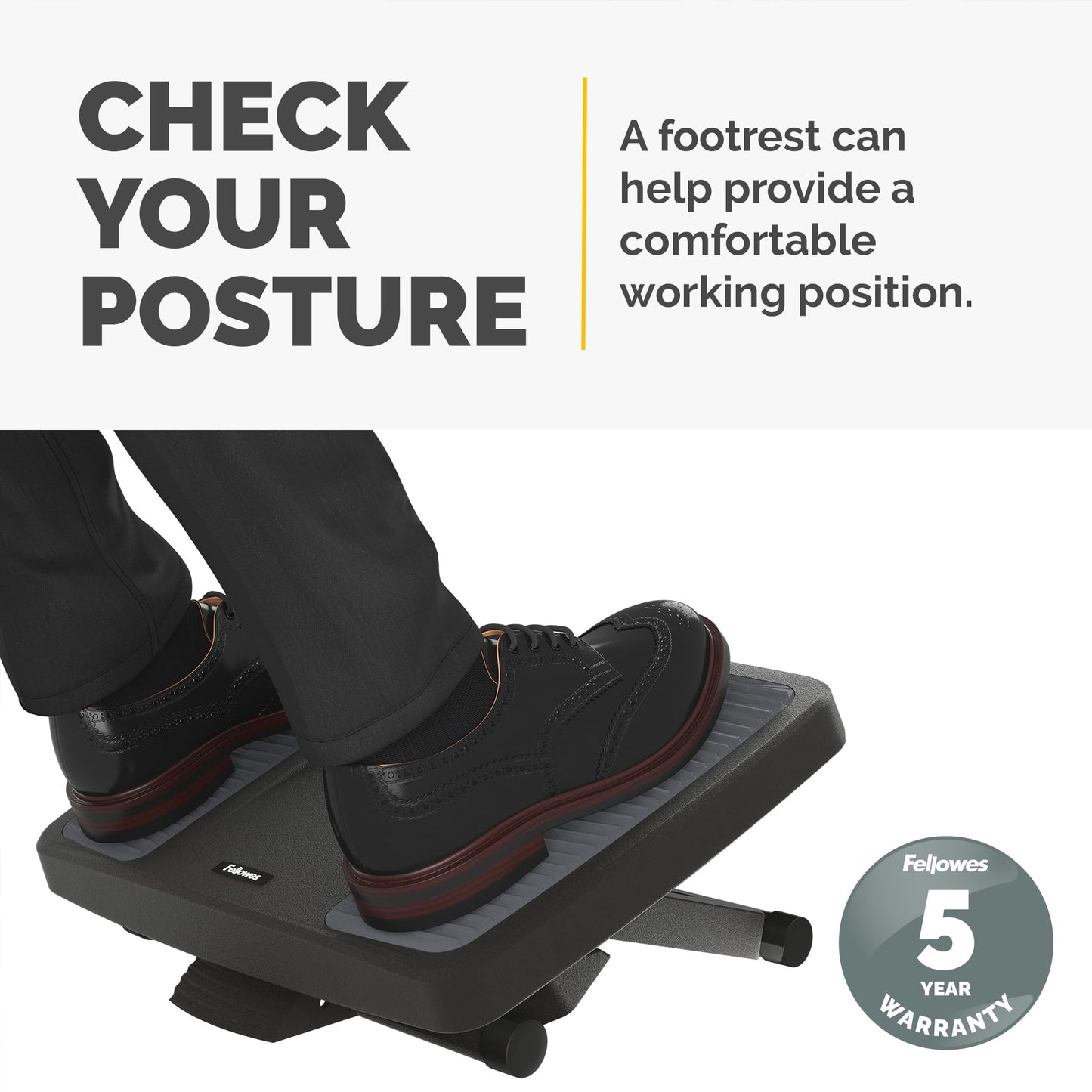 Fellowes Professional Series Ultra Ergonomic Foot Rest for Under Desk with three Height Adjustments and Massage Surface, Black