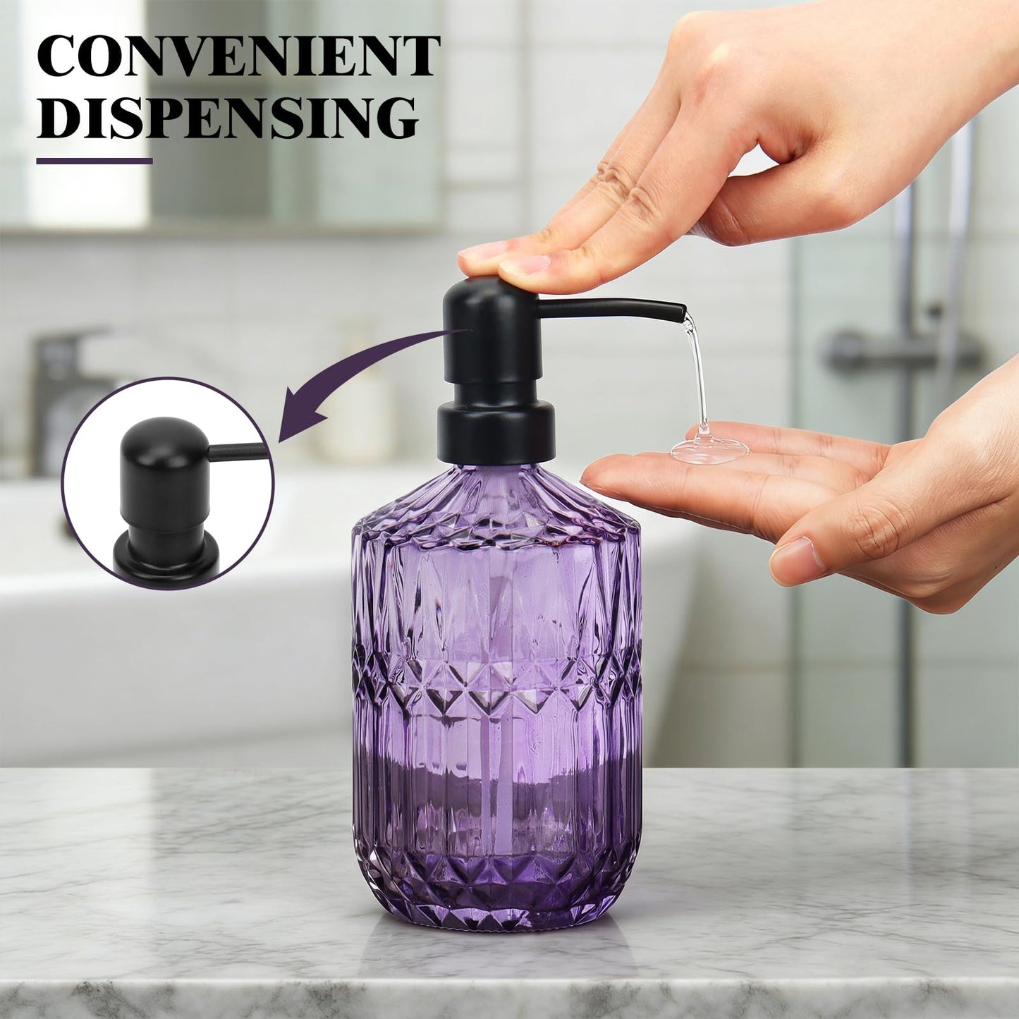 2 Pcs Glass Soap Dispenser with Pump,13.5 Oz/400 ml Washing up Liquid Dispenser, BPA Free Refillable Non-slip Pump Bottle for Shampoo,Shower Gel in