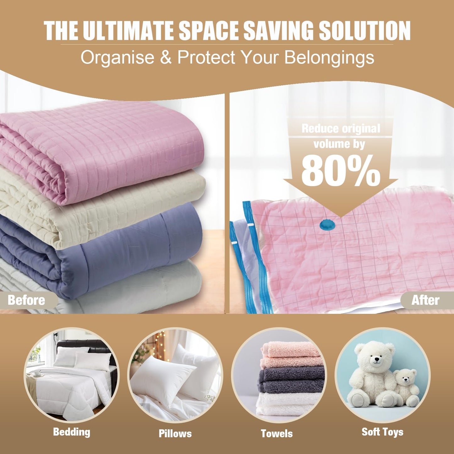 Space Saver Bags, Pack of 7 Medium Vacuum Storage Bags, Compressed Sealer Bags Storage for Clothes, Comforters, Beddings and Blankets with Hand Pump