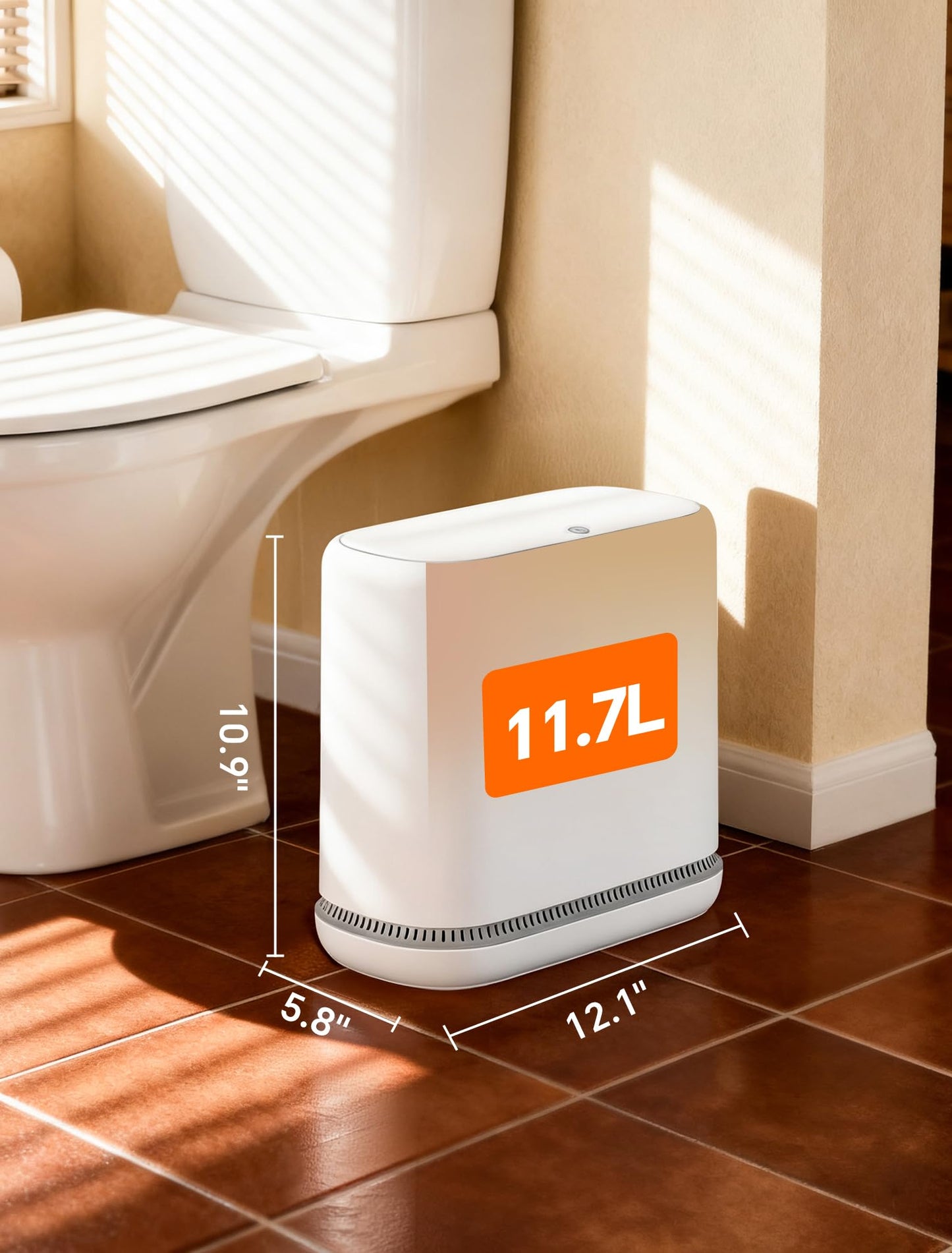 LEGUO Slim Touch Top Bathroom Bin with Lid, White, 11.7L