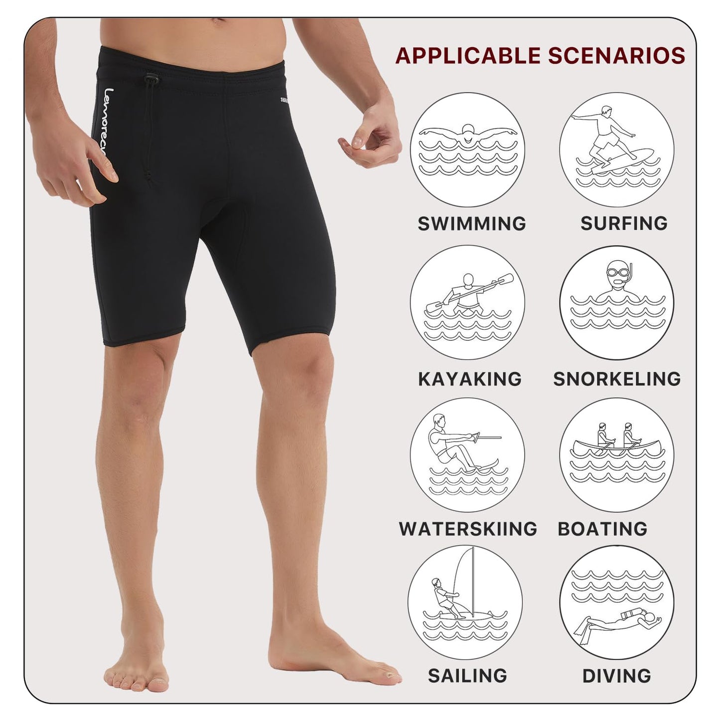 Lemorecn Wetsuits Pants Shorts 3mm Neoprene Canoeing Swimming Pants(UK1035-2XL)