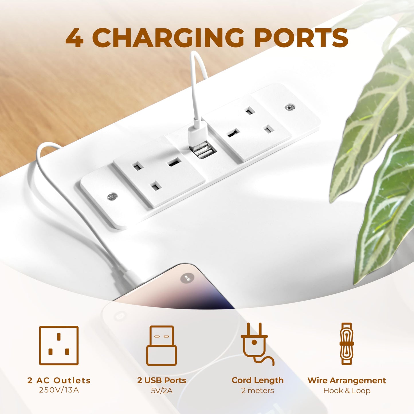 Yaheetech Charging Bedside Table with 3 Drawers, White