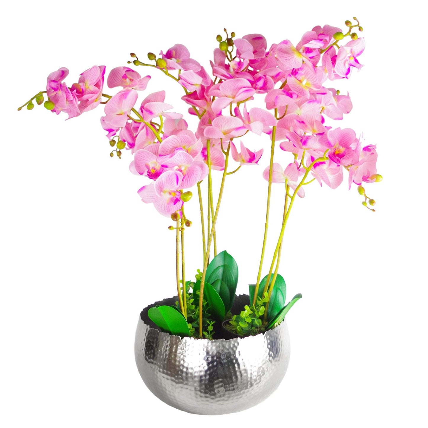 Leaf LEAF-7311 Large Metal Planter 32 x 20cm Hammered Silver Colour-Curvy Edge, 32cm x 20cm
