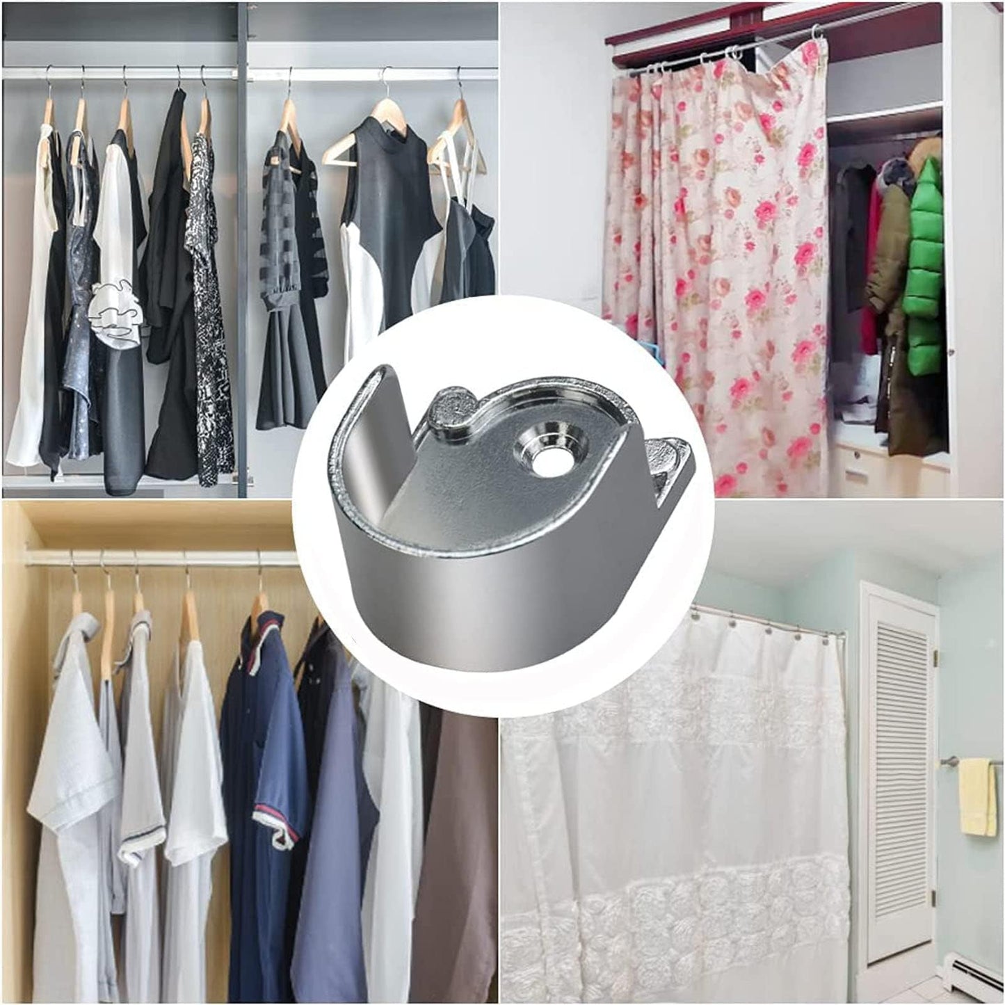 TOP-VIGOR 2Pcs Wardrobe Pole Bracket, 25mm Dia U Shaped Shower Curtain Rail, Zinc Alloy Flange Rod Holder Shower Curtain Rod Pole End Supports