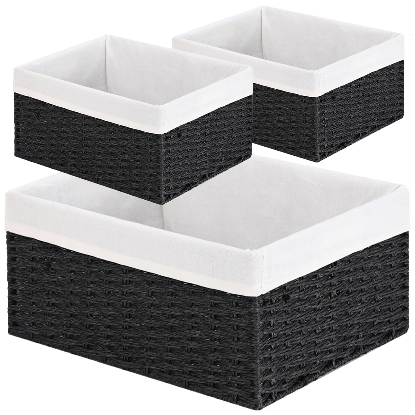 Vagusicc Wicker Storage Basket, Set of 3 Rectangular Storage Gift Hamper Basket with Removable Fabric Lining