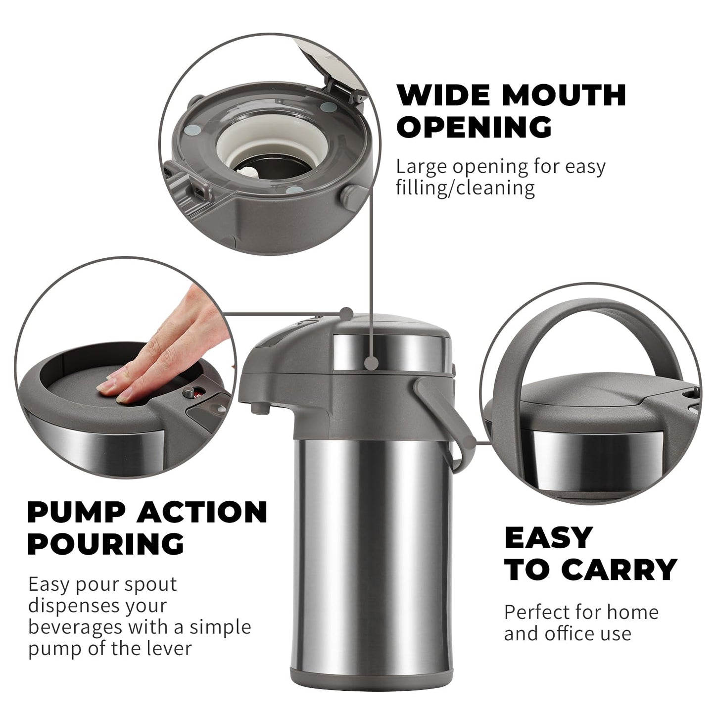 Olerd Coffee Pump Flask, 3L Stainless Steel Airpot Hot Beverage Dispenser & Hot Water Urn-Coffee Carafe Perfect for Coffee and Tea