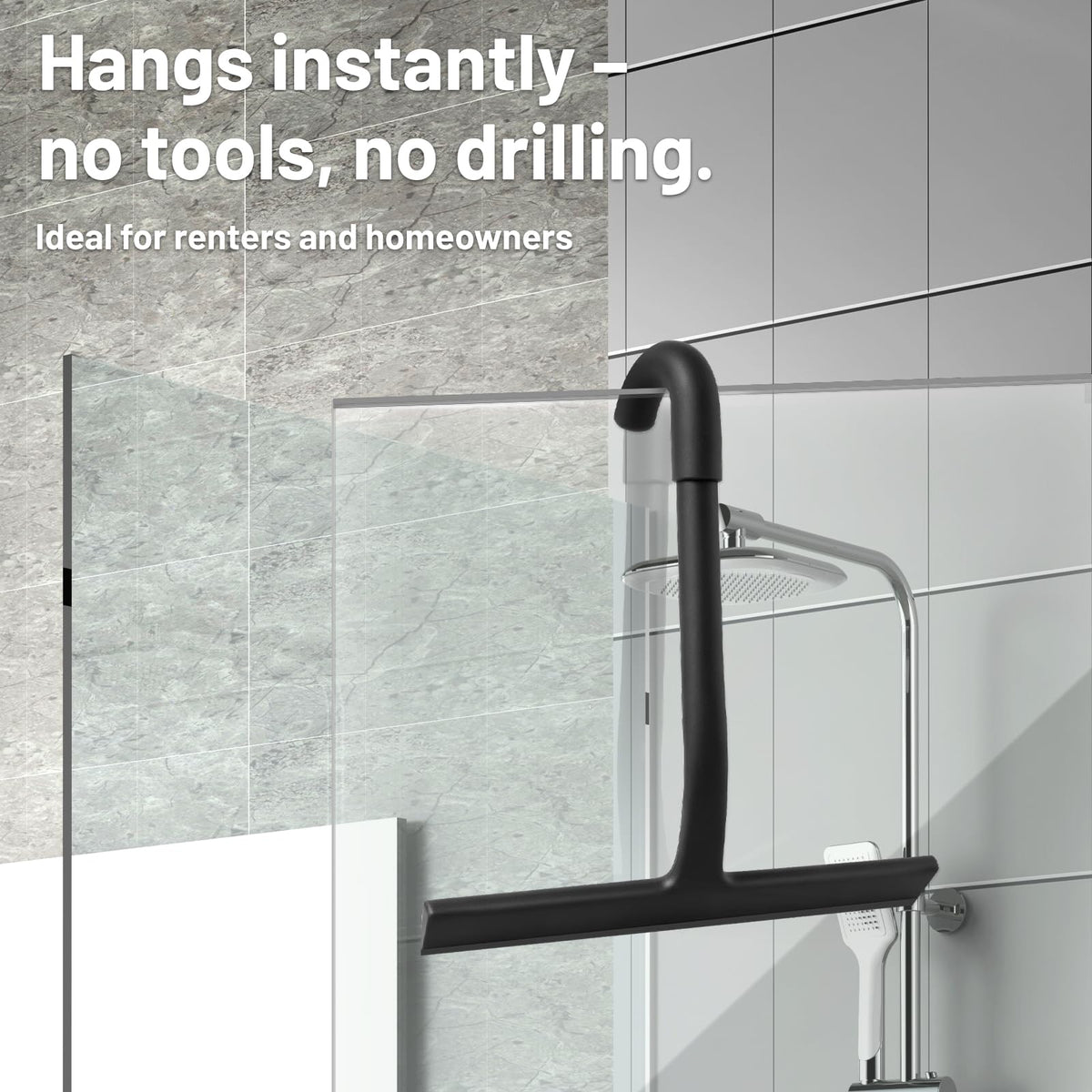 Shower Squeegee with Built-in Hook, Silicone Shower Screen Wiper