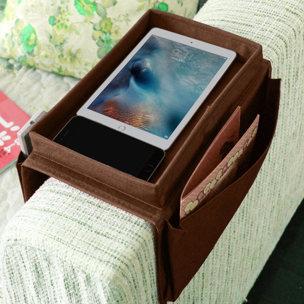 Sofa Armrest Organizer with Cup Holder Couch Tray Armchair Caddy Pockets Storage Arm Rest Chair Desk Sofa Organiser TV Remote Control Holder for