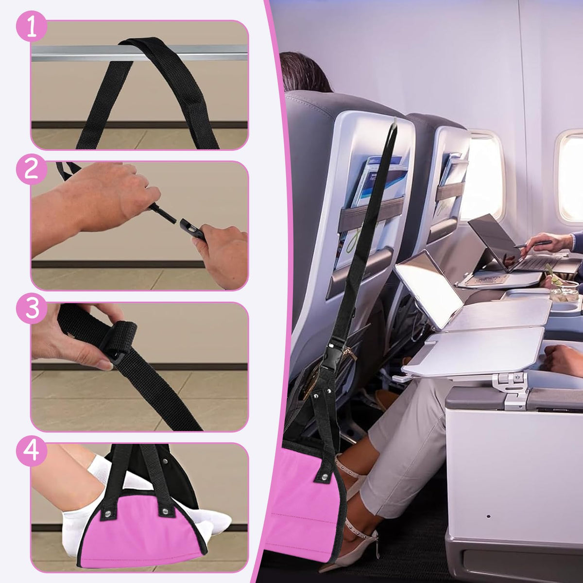 Xynovate Airplane Footrest, Portable Adjustable Plane Leg Rest, Travel Foot Hommock with Memory Foam, Ergonomic Support for Long Flights, Office