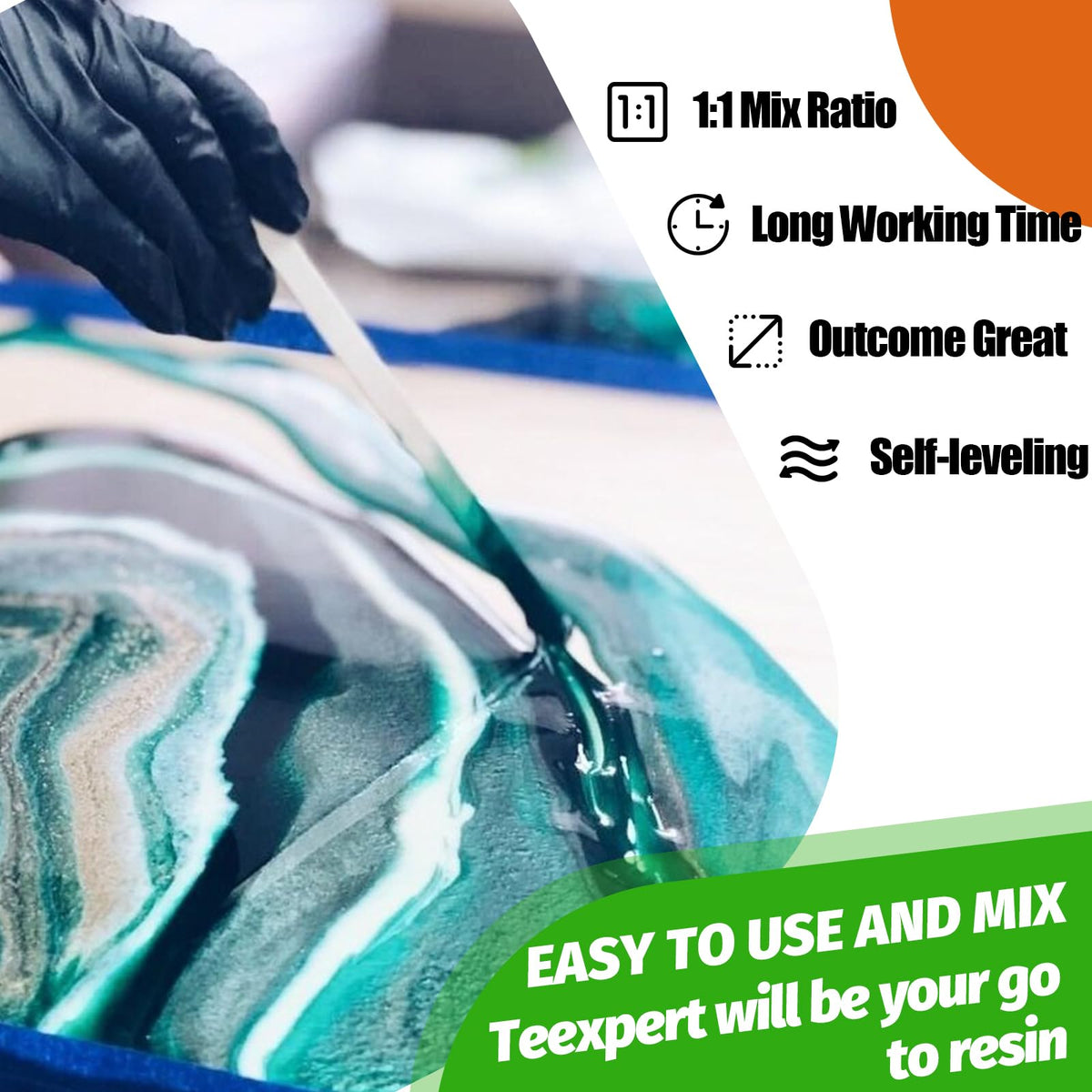 Teexpert 1Gallon High Gloss Epoxy Resin Kit, Upgraded Clear Self-leveling Bubbles-Free Resin Epoxy, 1:1 Mix Casting and Coating Resin for Jewelry,