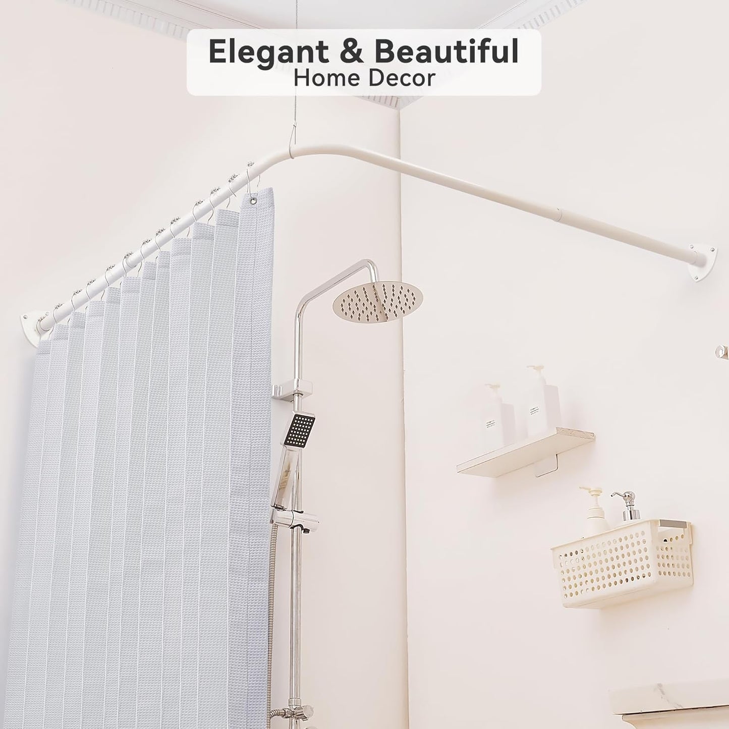 Shower Curtain Pole, L Shaped Shower Curtain Rail, Extendable Shower Curtain Rod for Bathroom, Clothing Store