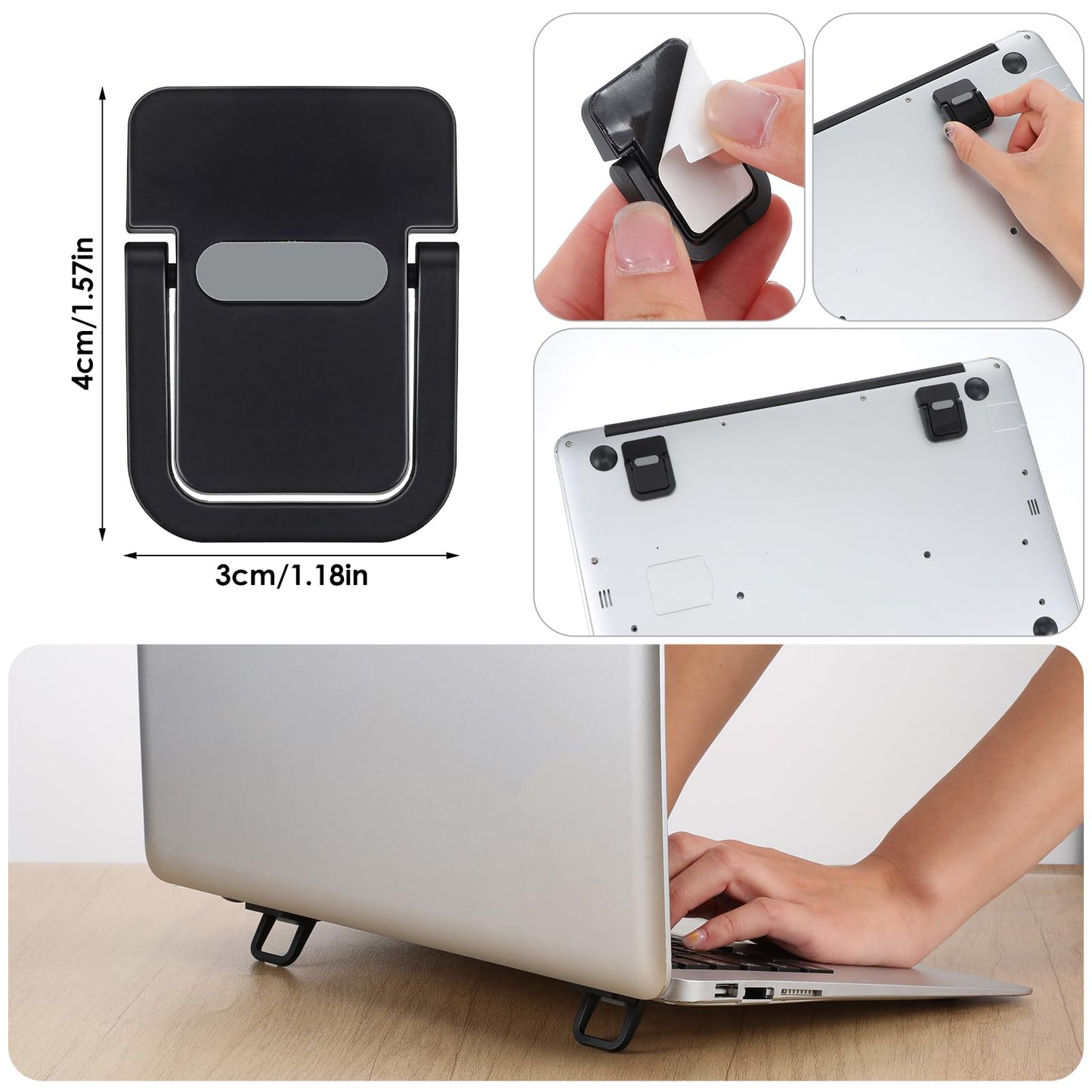 Bewudy 4 Pcs Portable Keyboard Riser, Self-Adhesive Mini Laptop Stand Invisible Computer Keyboard Stand for Desk