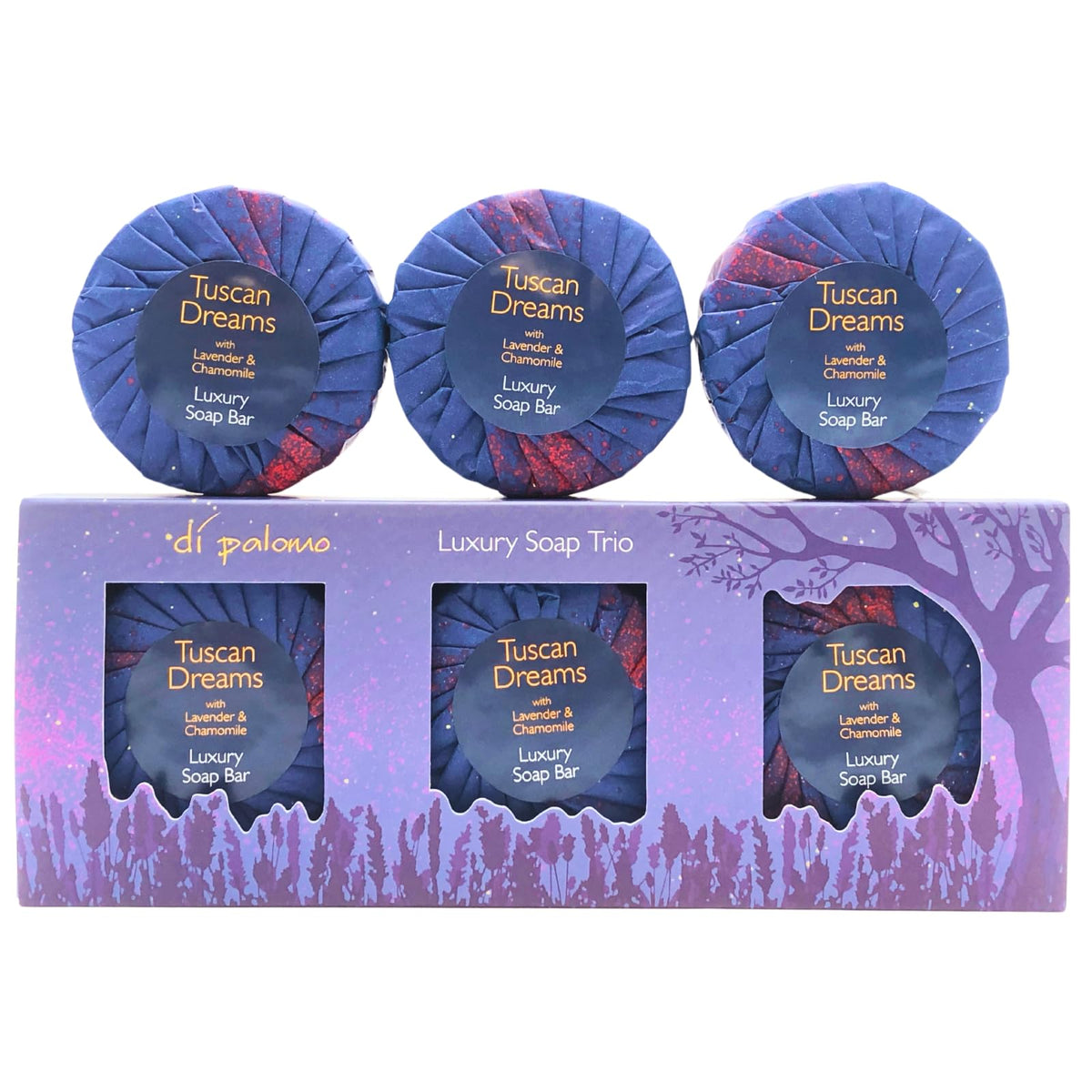 Di Palomo Vegan Tuscan Dreams Hand Soap Bar Set 3 x 100g - Lavender & Chamomile Moisturising Skin Care Ladies & Mens Luxury Italian Hand Wash Kind