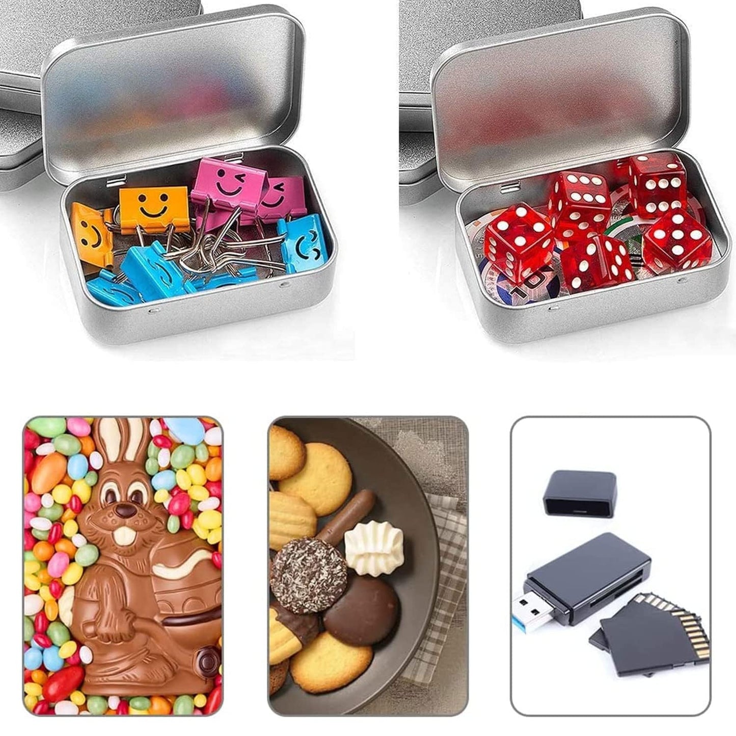 TSKDKIT Metal Tins Containers Rectangular Storage Boxes Small Metal Case Organizer Portable Hinged Tins Box for Playing Cards, Earphone
