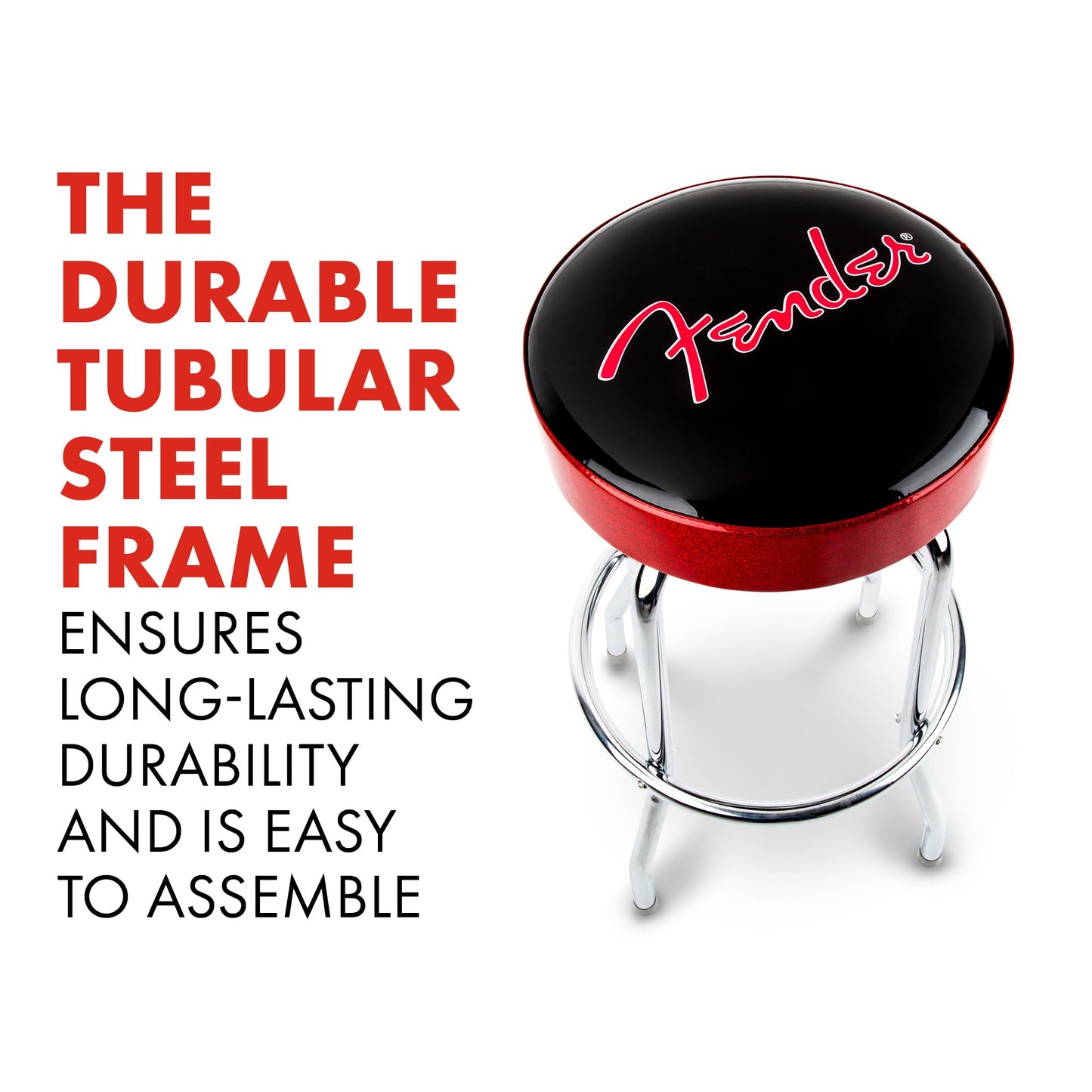 Fender Red Sparkle Logo Barstool, Padded Swivel Guitar Stool, 30 In