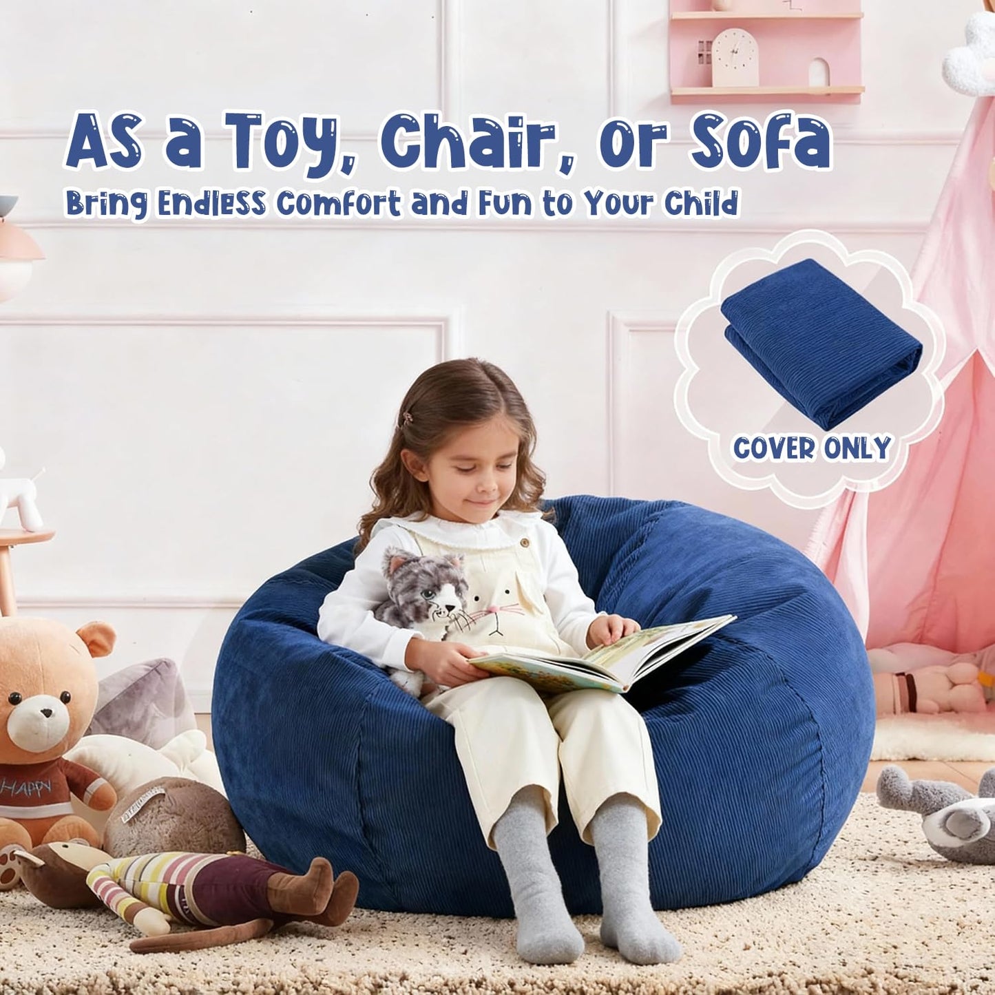 Nobildonna Bean Bag Chair Cover (No Filler) for Kids Beanbag Stuffed Animal Storage Without Filling Plush Toys Holder and Organizer Soft Premium