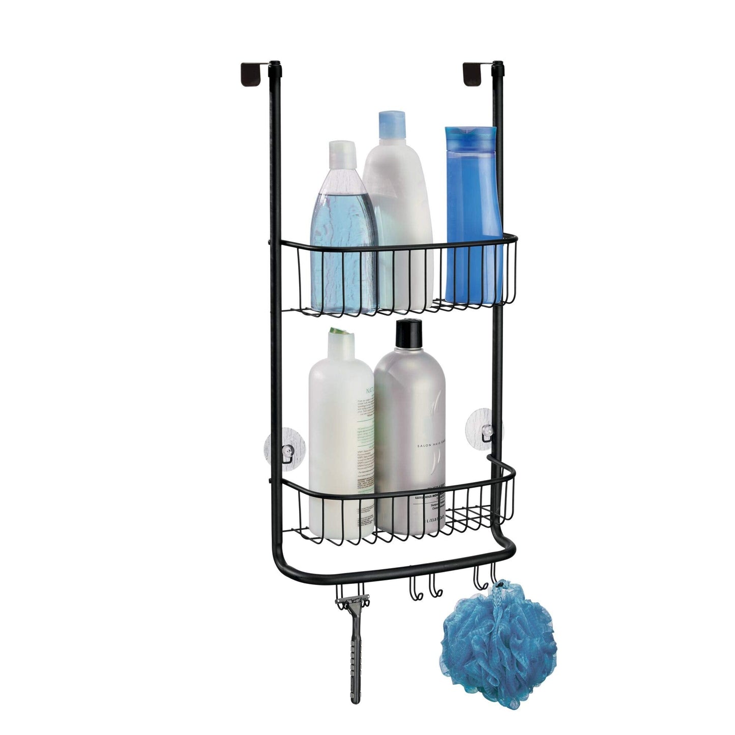 iDesign Shower Caddy Over the Door, Small Hanging Bathroom Organiser with Two Shelves Made of Durable Metal, Practical Shower Storage for Shampoo,