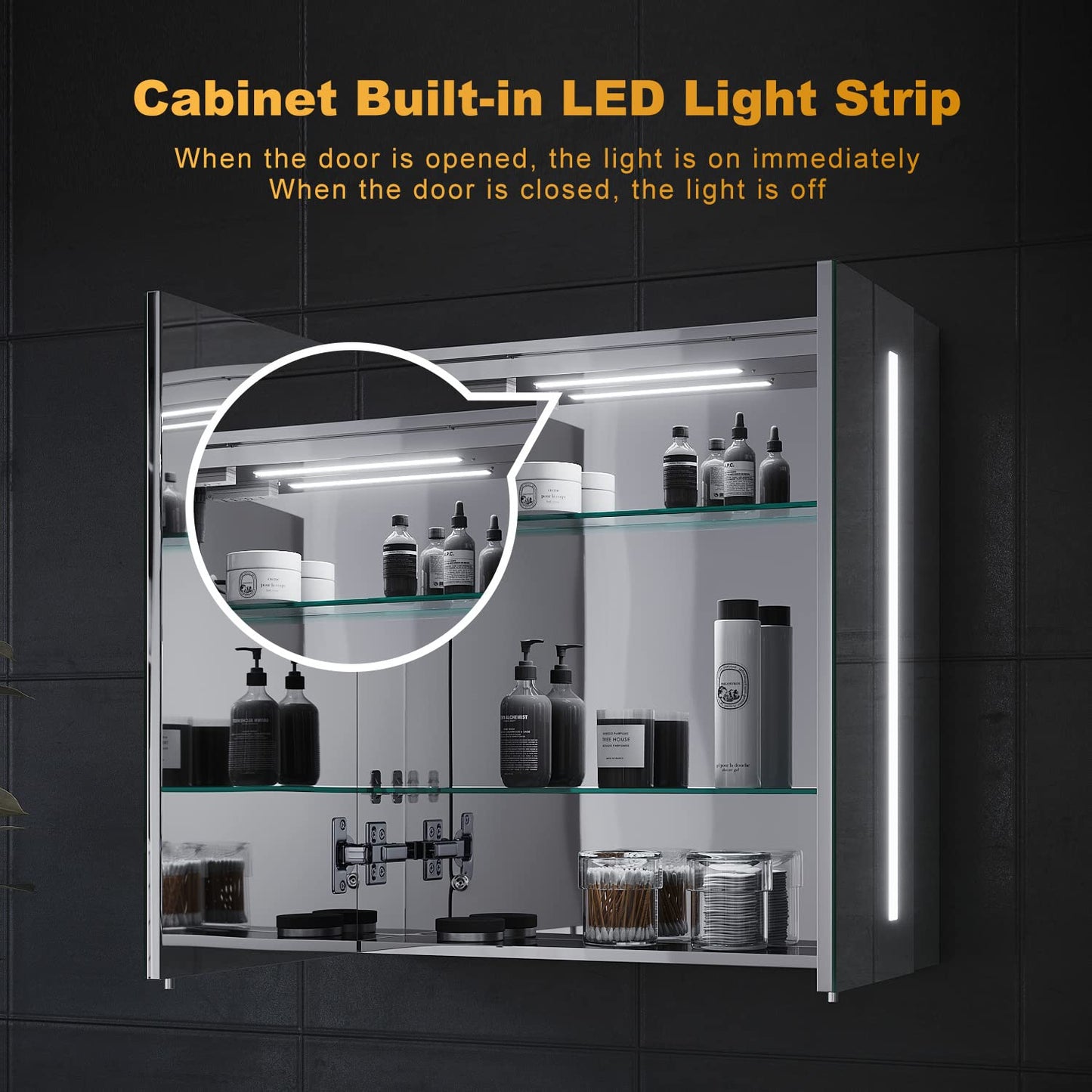ELEGANT Bathroom Mirror Cabinet with LED Lights & Shaver Socket, 630x650mm