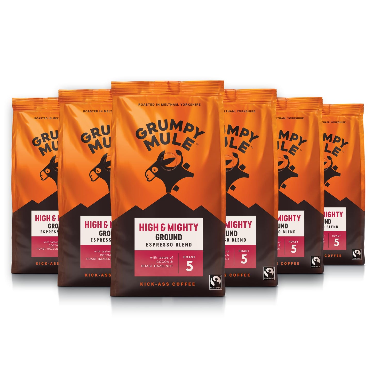 Grumpy Mule High and Mighty Espresso Blend Ground Coffee with notes of Cocoa and Roast Hazelnut 200g (Pack of 6 - Total 1.2kg)