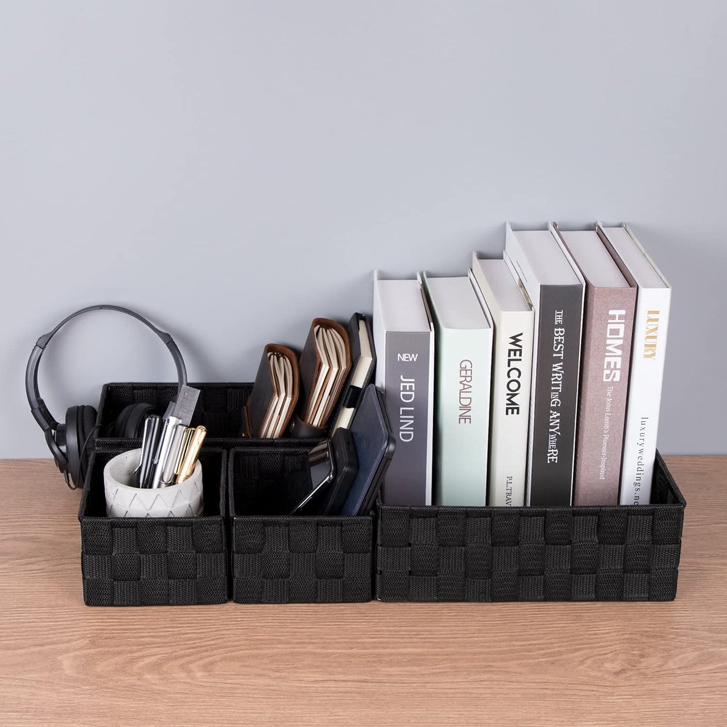 BSTMOME Woven Storage Box Drawer Organizer Divider Basket Box, Storage Tote Bins for Bathroom, Kitchen, Cabinet, Closet, Shelf, Dresser, Store Snacks
