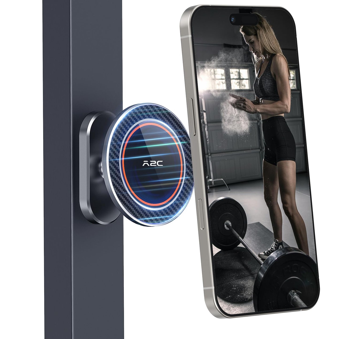 A2C compatible MagSafe metal phone holder, premium fitness essentials, gift for men and women, [dual magnets] portable phone holder, fitness