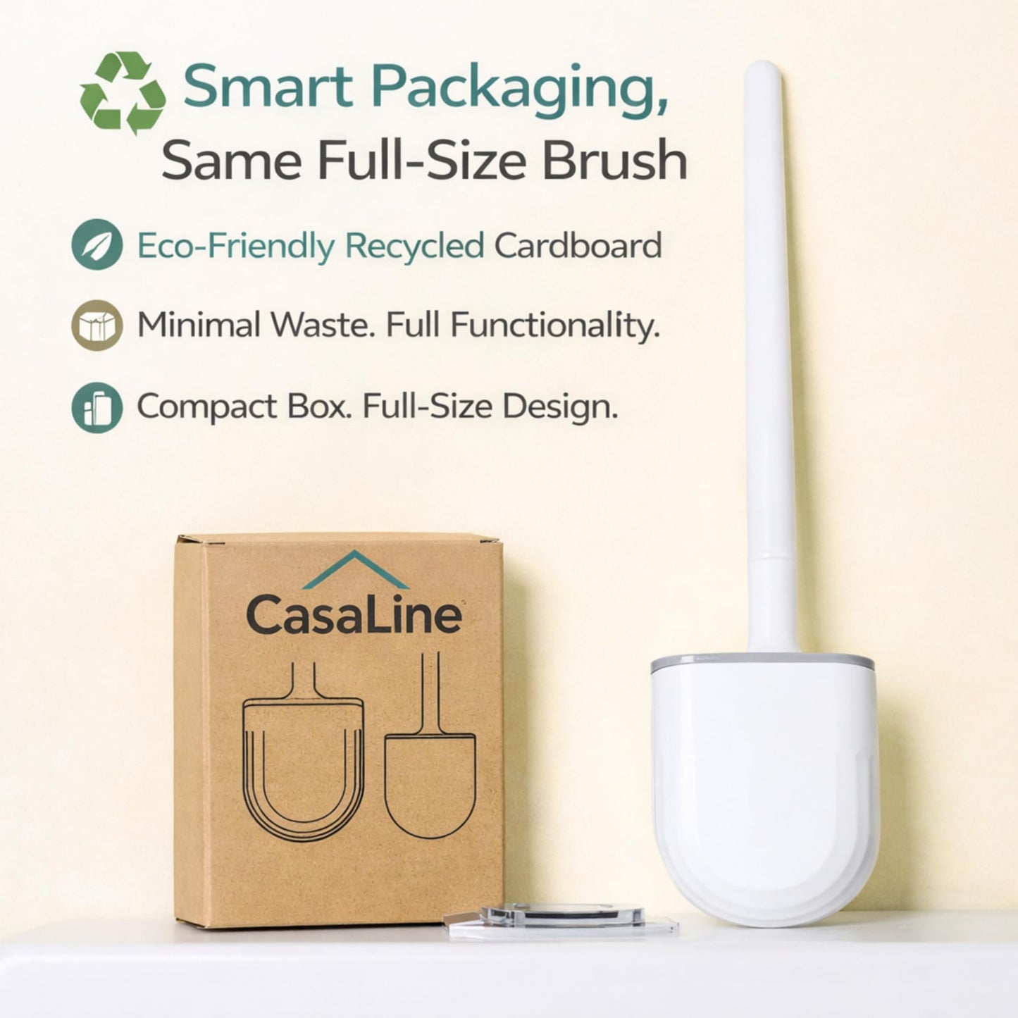 CasaLine Silicone Toilet Brush and Holder – Wall Mounted Flat Silicone Toilet Brush, Hygienic Drip-Free Toilet Brush Holder for Modern Bathrooms