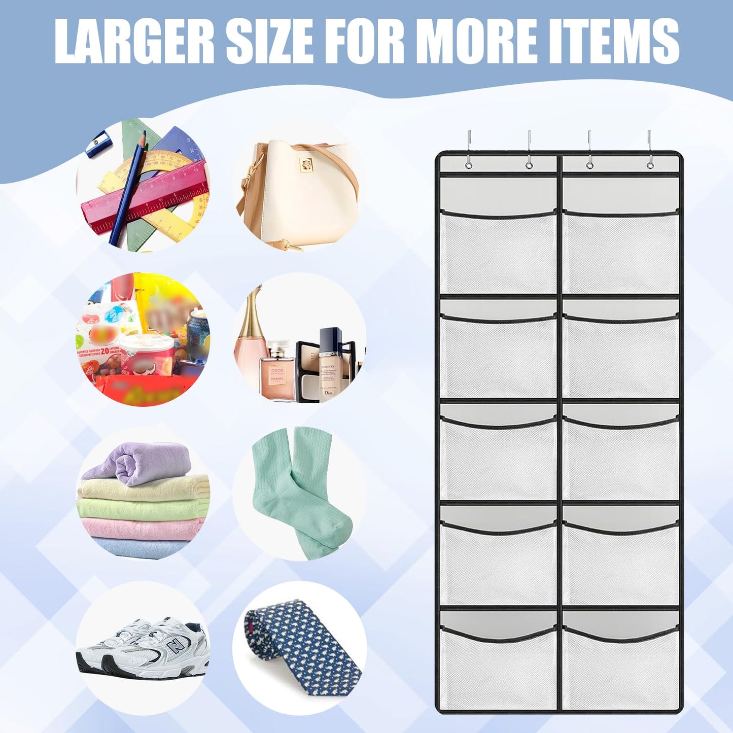 Hocklliy Hanging Storage Organiser,Hanging Organiser with 10 Pockets for Closet,Over the Door Storage Pockets,for Wardrobe Bedroom Toys Clothes Shoe