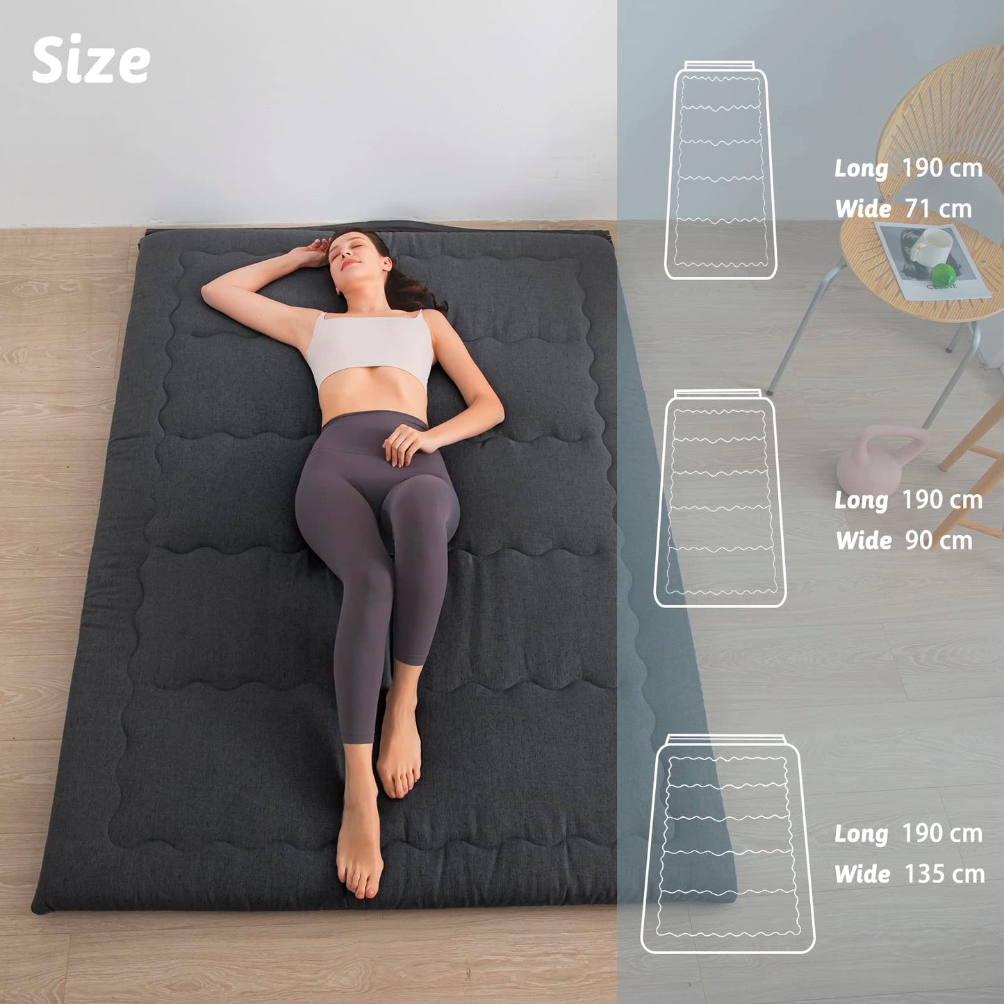 MAXYOYO Portable Foldable Futon Mattress, Hypoallergenic Fabric and Foam Mattress Pad with Handle and Zipper for Outdoor Indoor Camping Guest Car