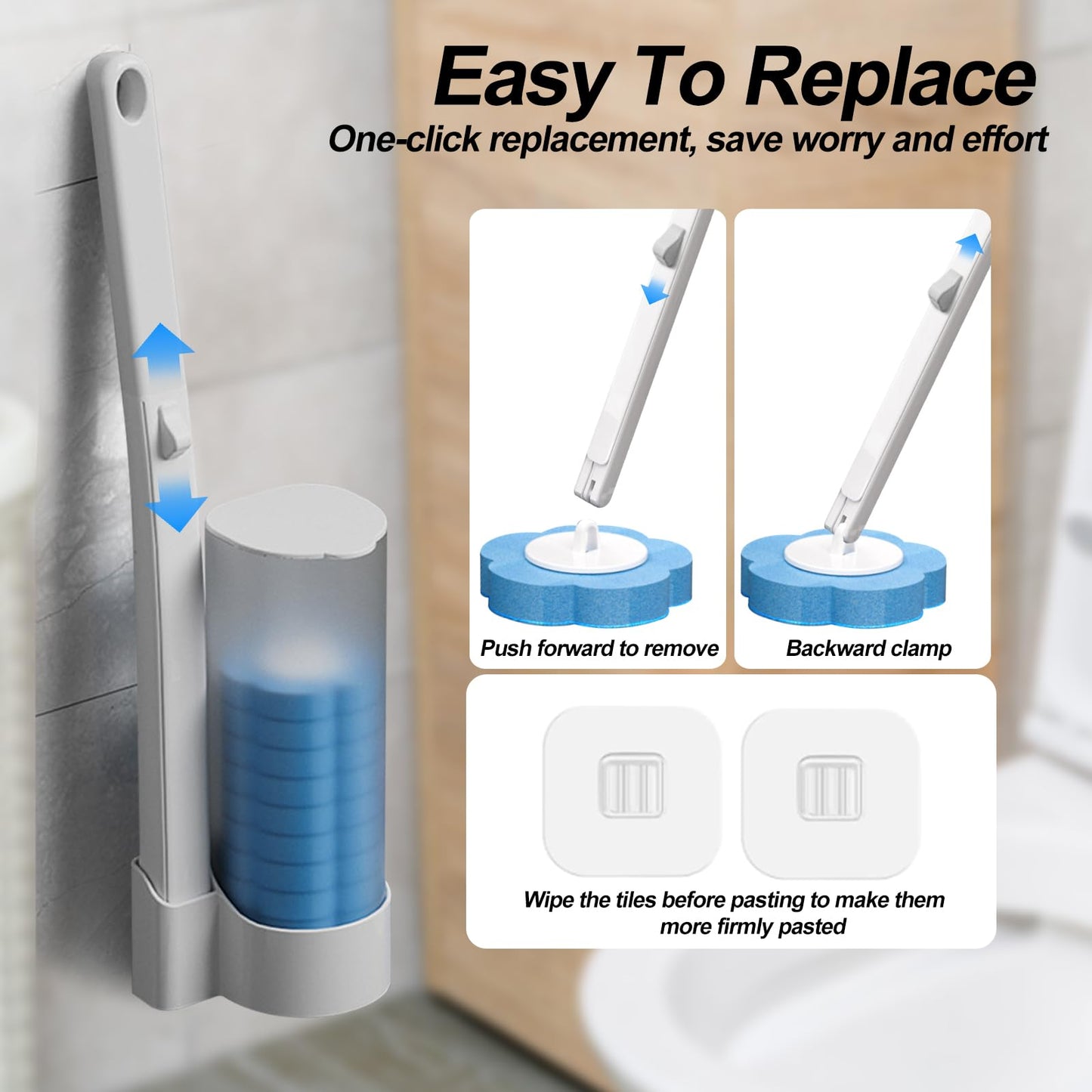 Disposable Toilet Brush & Holders Set with 24pcs Cleaner Refills Scented Pads Wall Mounted white Plastic Long Handled Bathroom Toilet Brush with