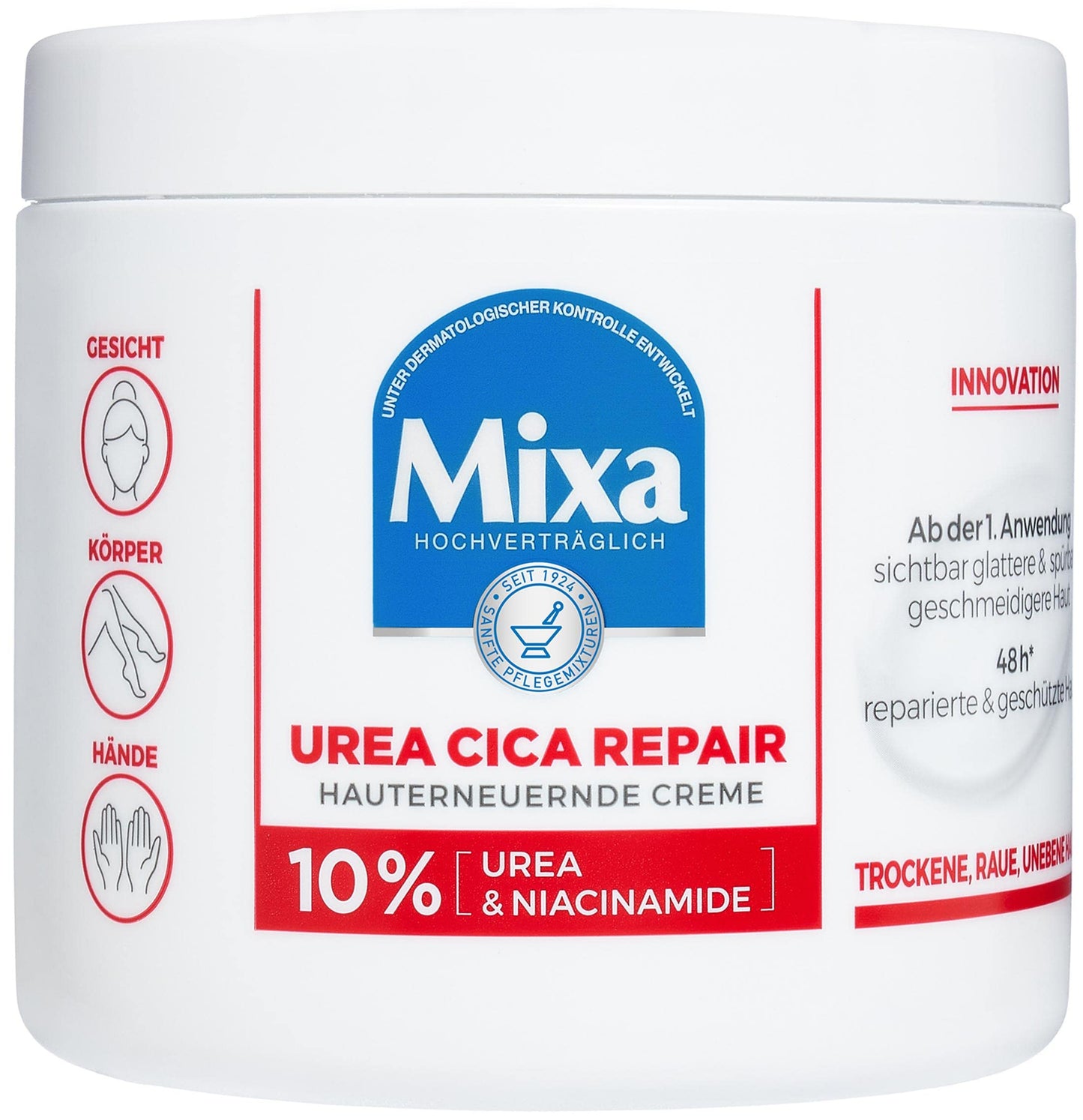 Mixa Urea Skin Renewing Cream with Urea & Niacinamide for Dry and Rough and Uneven Skin, Repairs and Smooths, Moisturiser for the Body, Hands and