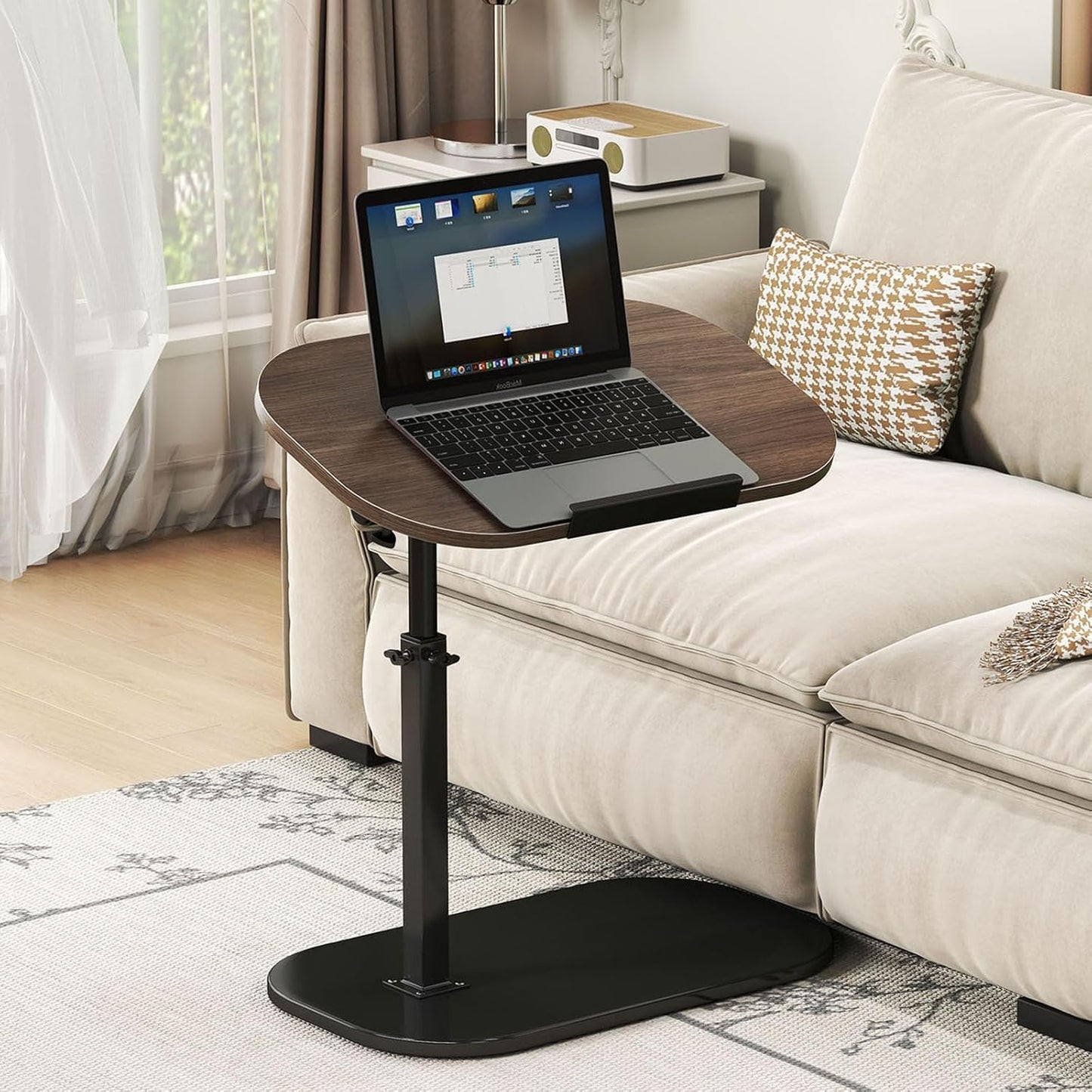 Kiss Me C Shaped Side Table, 360° Swivel Narrow End Table, Laptop Desk