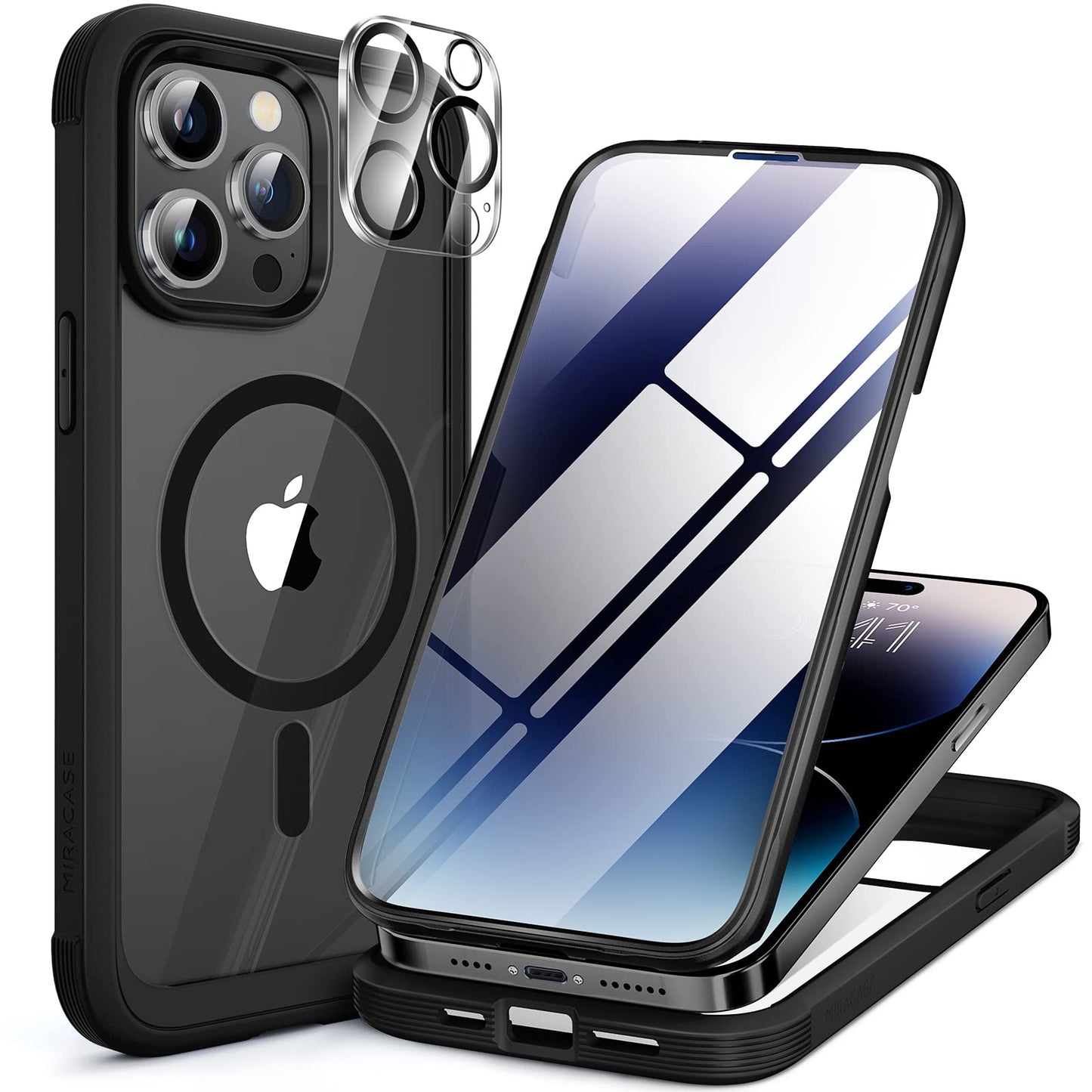 Miracase Magnetic for iPhone 14 Pro Case, [Compatible with MagSafe] [Built-in Tempered Glass Screen Protector] Full-Body Rugged Protective Case with