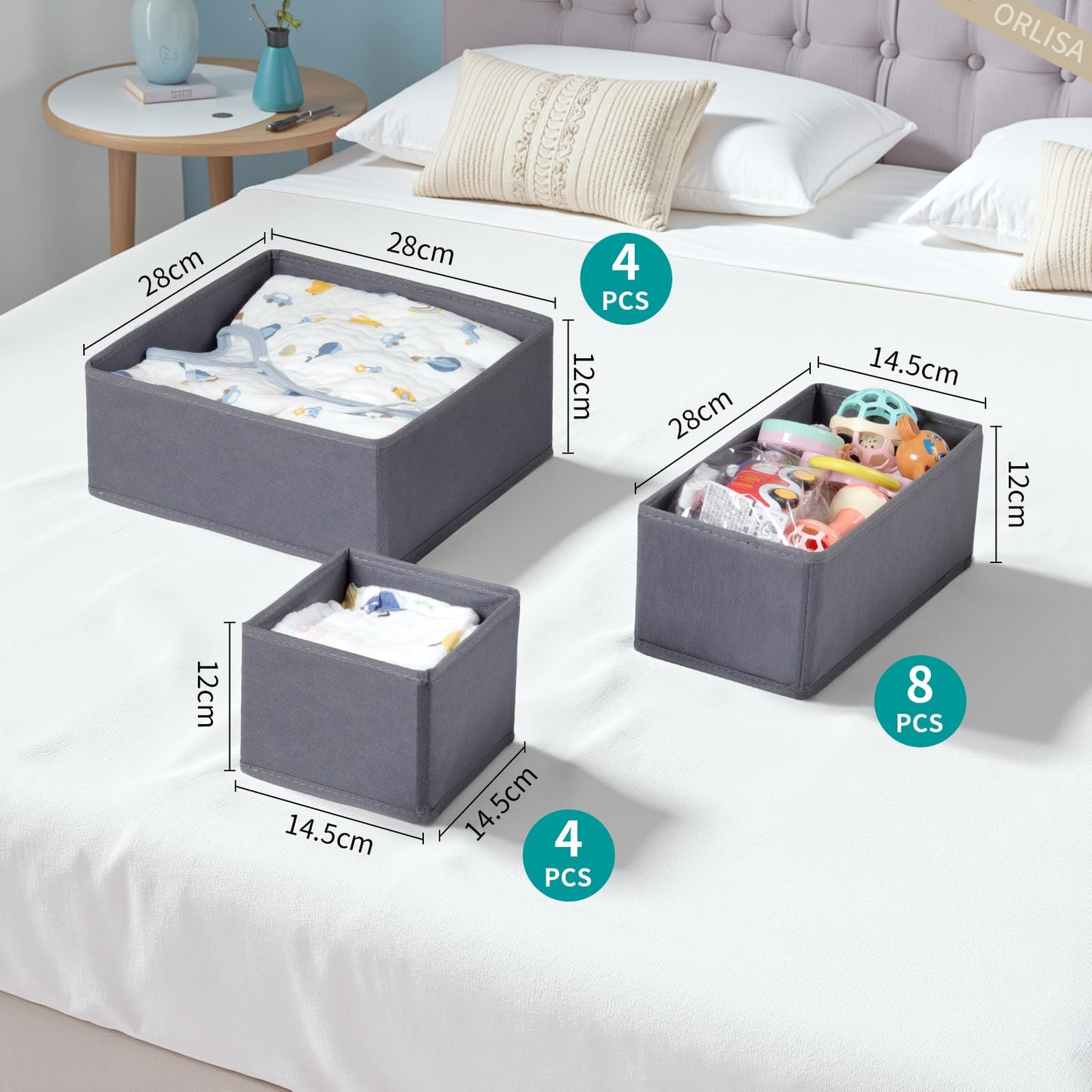 ORLISA 16 Pack Drawer Organiser Set for Hemnes Dressers, Fabric Drawer Dividers & Wardrobe Organisers for Clothes Storage, Underwear
