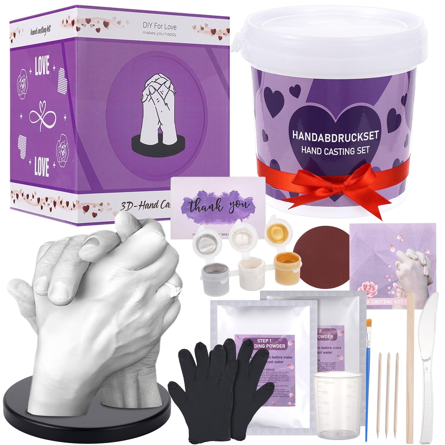 Tpudn Couple's Hand Casting Kit -DIY Lovers' Hand Mold Plaster Set for Romantic Keepsake, Wedding, Anniversary, Valentine's Day Gifts for Her or Him