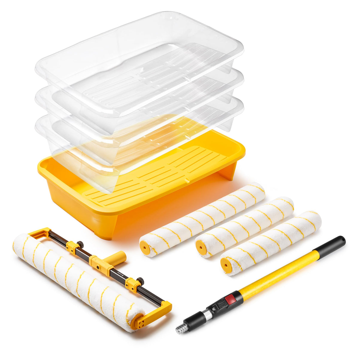 Voomey 18" Paint Roller Set?10Pc Paint Roller Tray with Liner,12"18" Microfiber Paint Roller,Paint Extension Pole?Suitable for DIY Interior Walls,