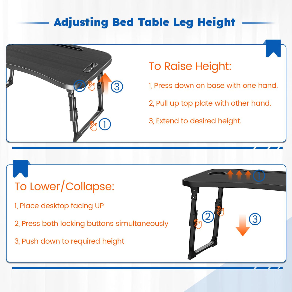 Laptop Desk, Laptop Bed Table with Cup Slot, Reading Holder Notebook Stand Breakfast Tray Book Holder for Sofa, Terrace, Balcony