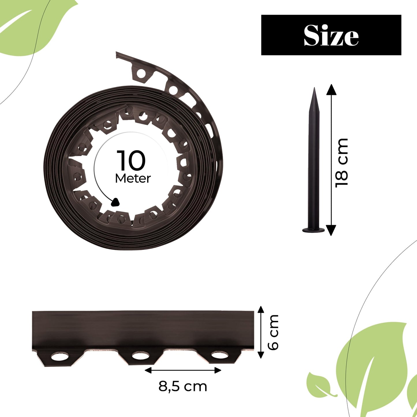 GARDENIX Lawn Edging 6cm high - 33ft long Brown Flexible Garden Edging Border with Easy Dig Installation & Reinforced Plastic Pegs, Ideal for