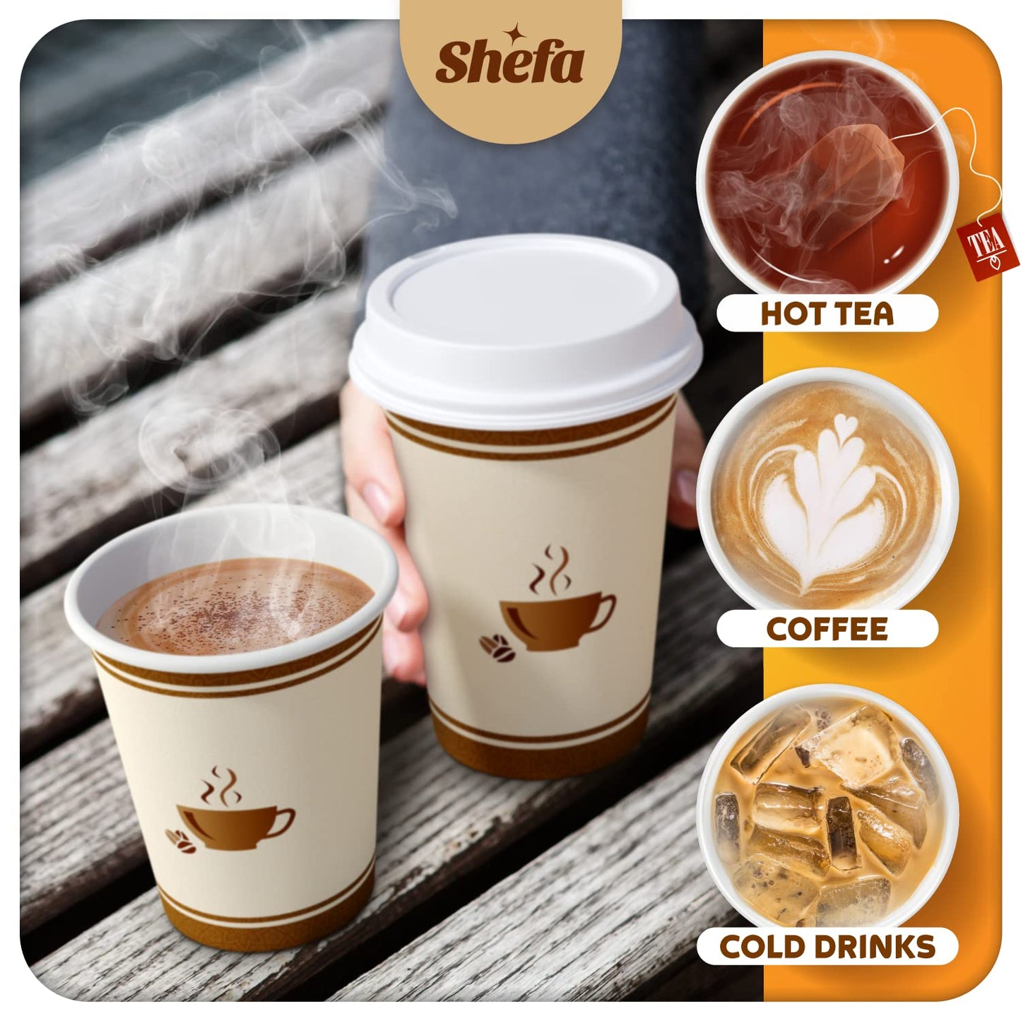 Shefa 10oz, 1000 Paper Cups - Heat-Resistant, BPA-Free Coffee Cups for Hot and Cold Drinks - Takeaway for Coffee Shops