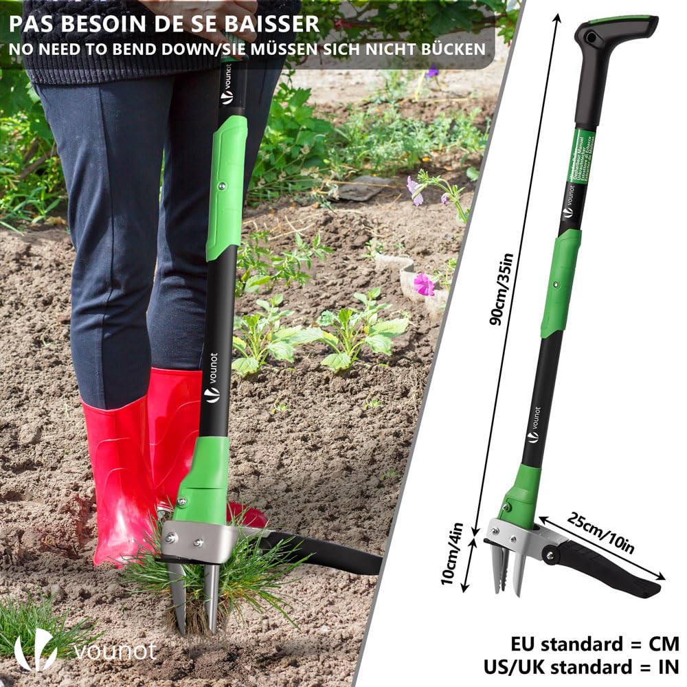 VOUNOT? Weed Puller Tool with Long Handle, Manual Weed Puller Root Remover, Effortless Weeding for Gardens and Lawns, Length 1m